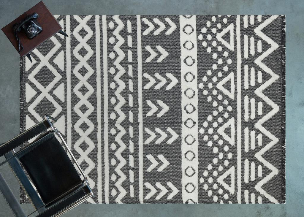 Habitat Grey Scandinavian Patterned Shaggy Cotton Children's Rug 7602