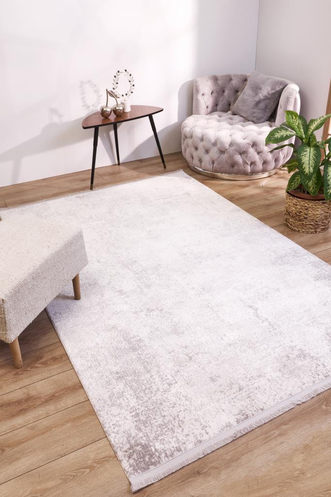 Solid Modern and Plain Patterned Fringed Beige Rug 8351