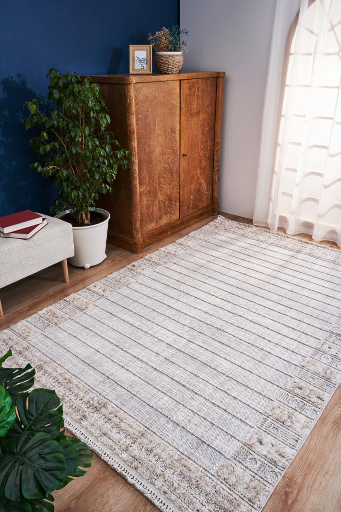 Vesta Scandinavian and Embossed Patterned Beige Area Rug 9551