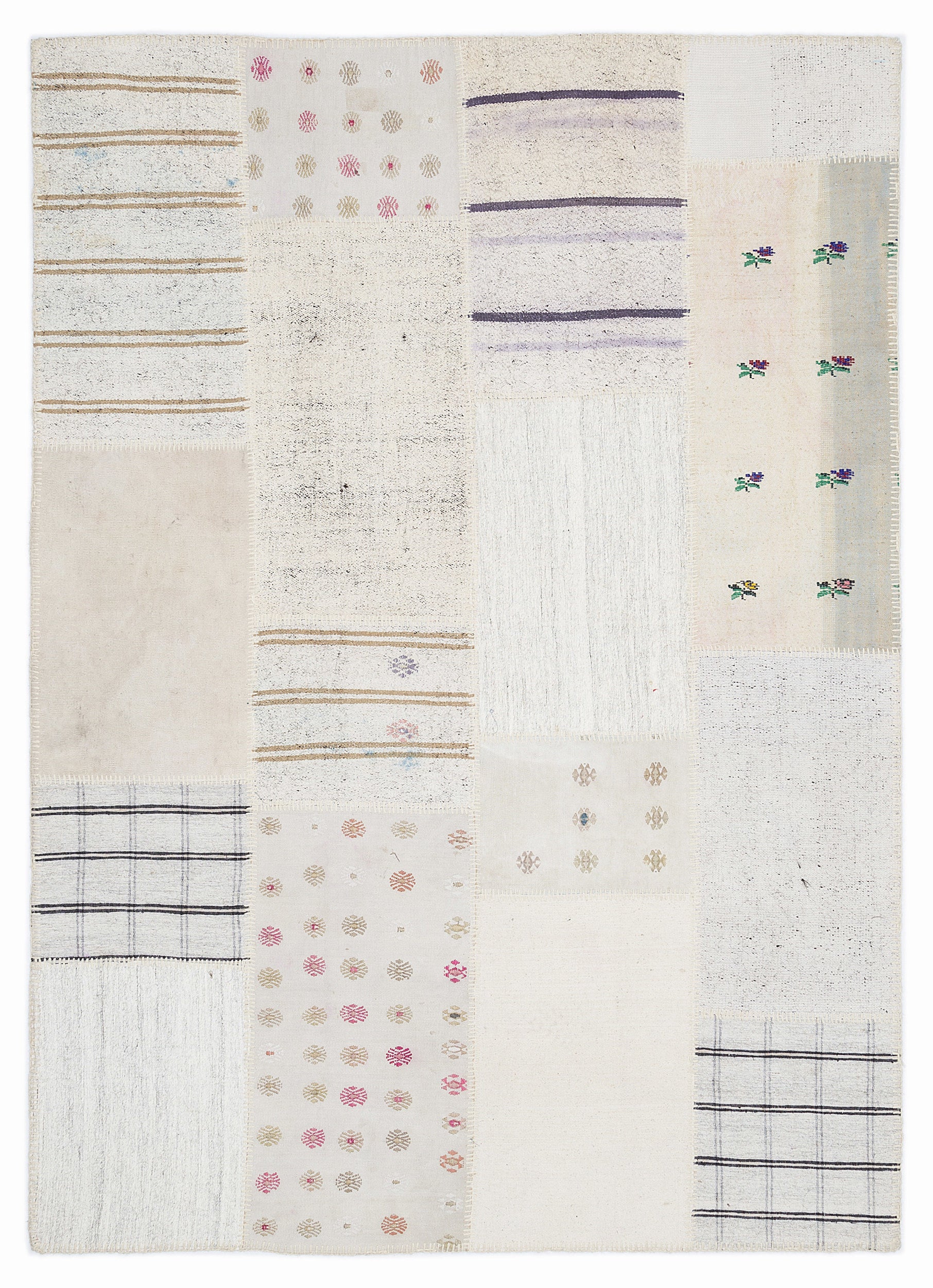Striped Over Dyed Kilim Patchwork Unique Rug 5'3'' x 7'7'' ft 160 x 230 cm