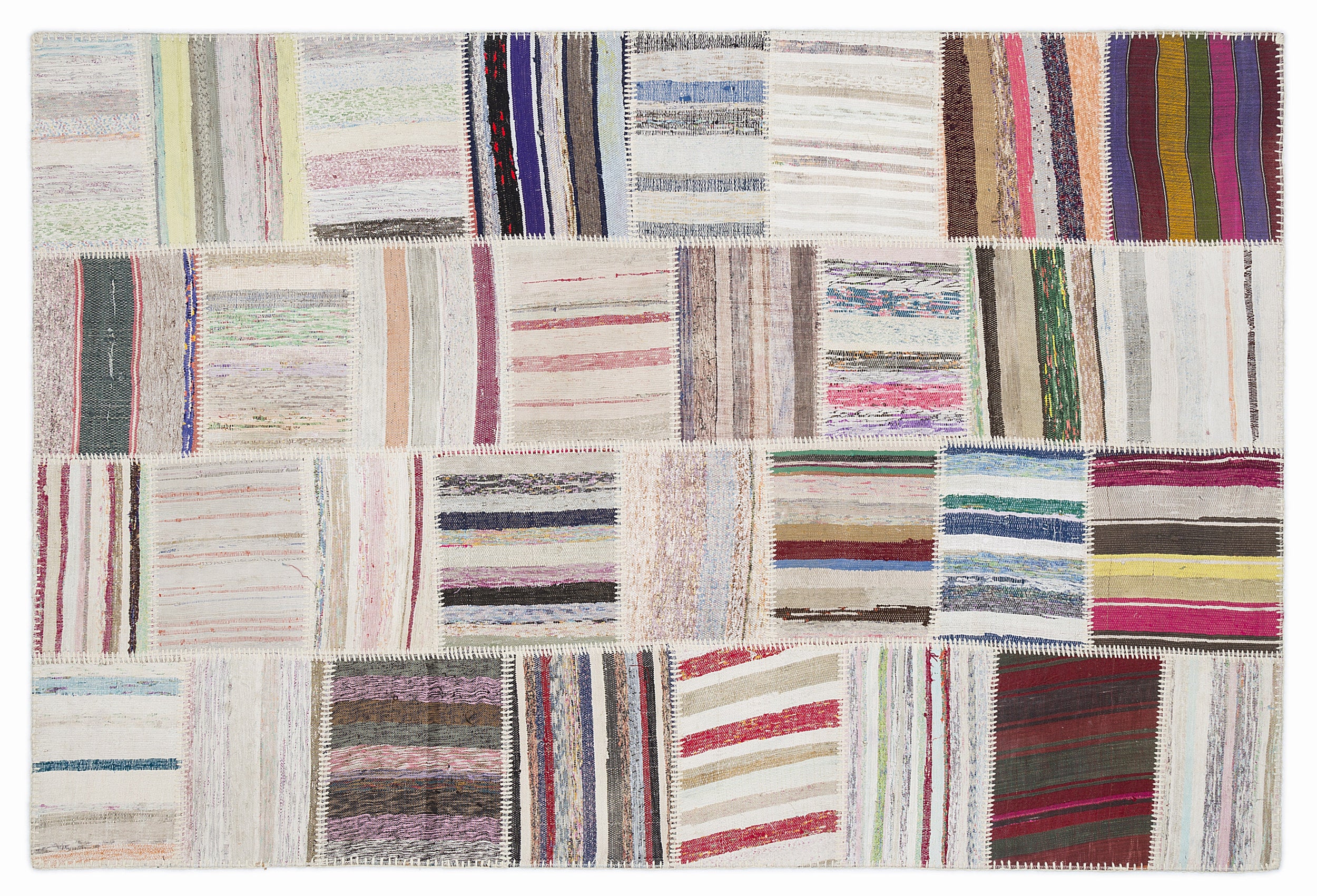 Striped Over Dyed Kilim Patchwork Unique Rug 5'3'' x 7'7'' ft 160 x 230 cm