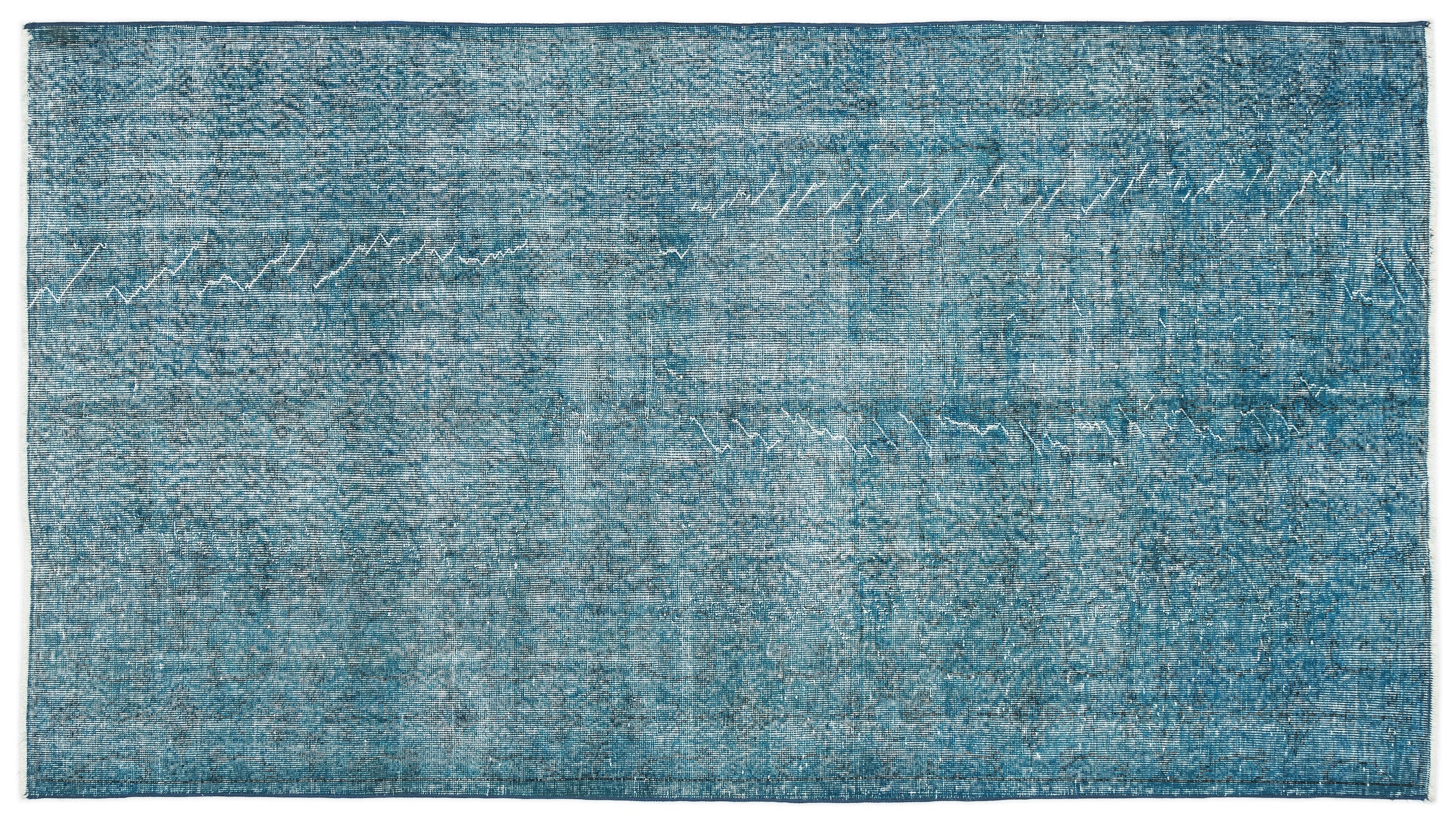 Turquoise Over Dyed Vintage Rug 5'1'' x 9'3'' ft 155 x 282 cm