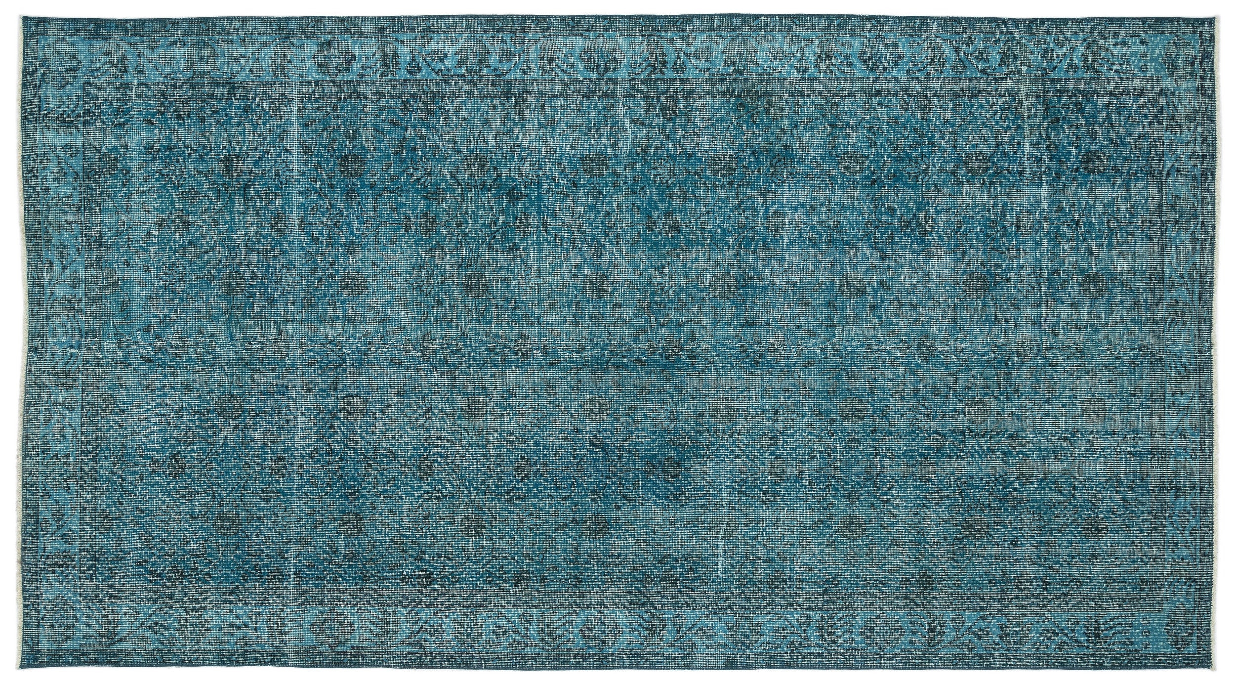Turquoise Over Dyed Vintage Rug 4'11'' x 9'3'' ft 150 x 282 cm