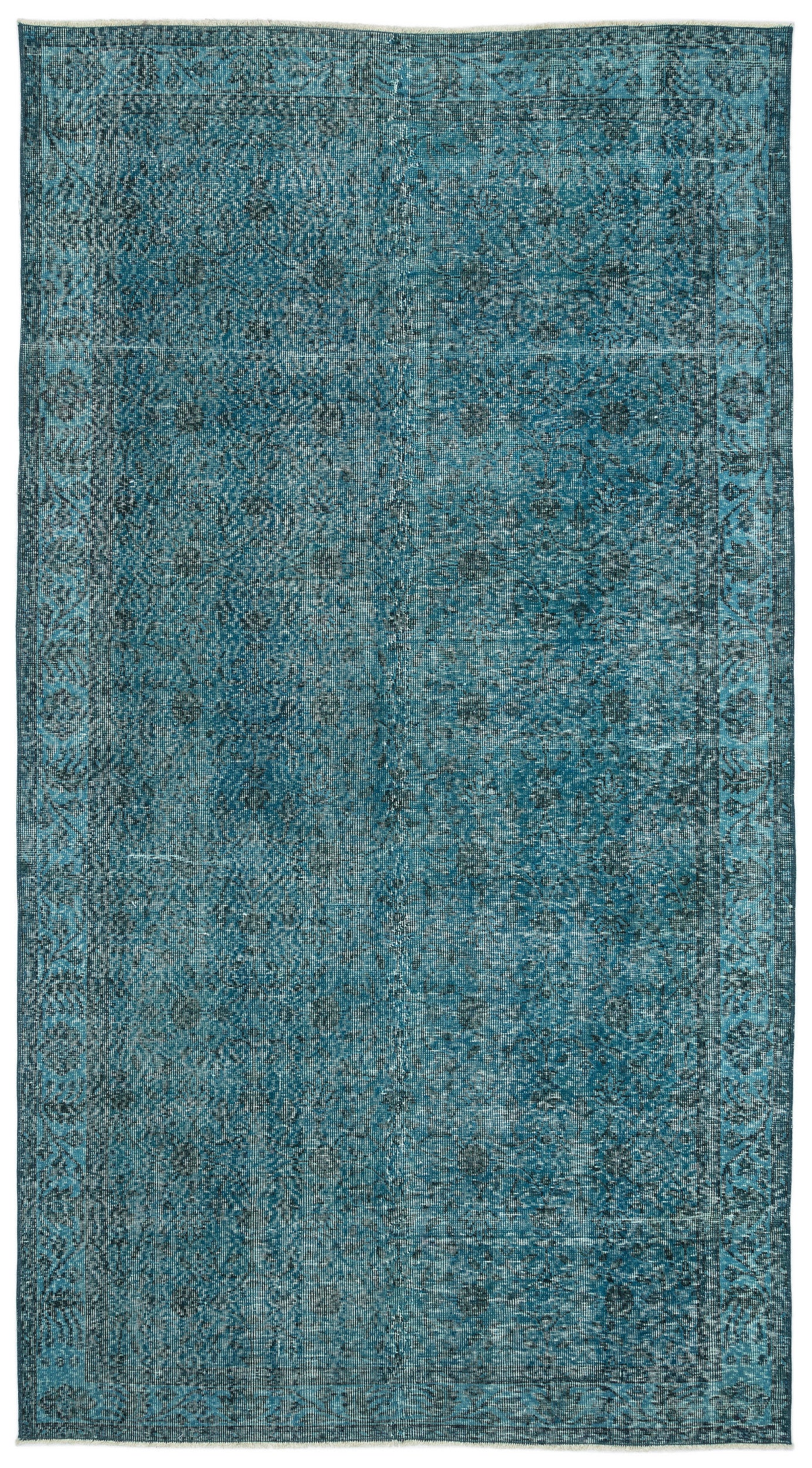 Turquoise Over Dyed Vintage Rug 4'11'' x 9'3'' ft 150 x 282 cm
