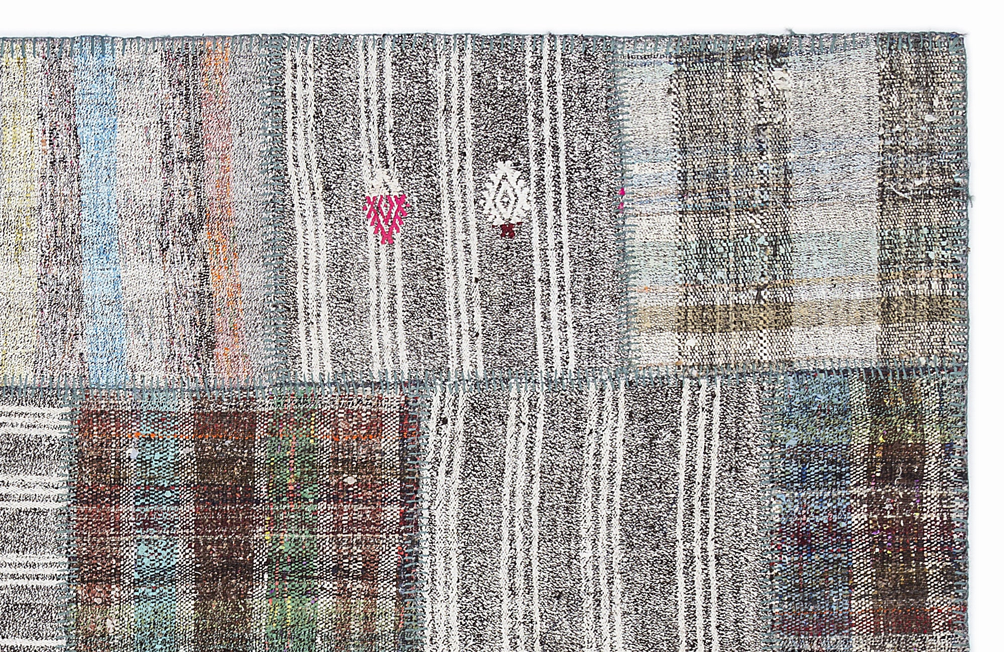 Striped Over Dyed Kilim Patchwork Unique Rug 5'3'' x 7'7'' ft 160 x 230 cm