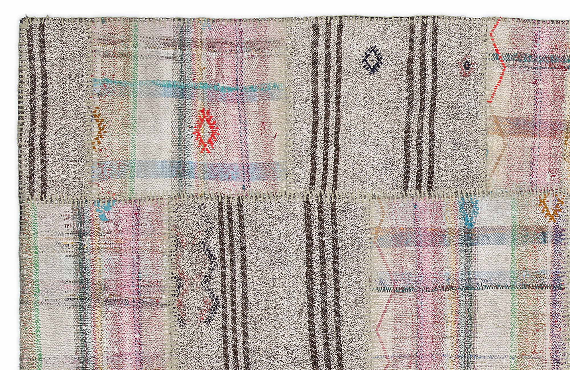 Striped Over Dyed Kilim Patchwork Unique Rug 5'3'' x 7'7'' ft 160 x 230 cm