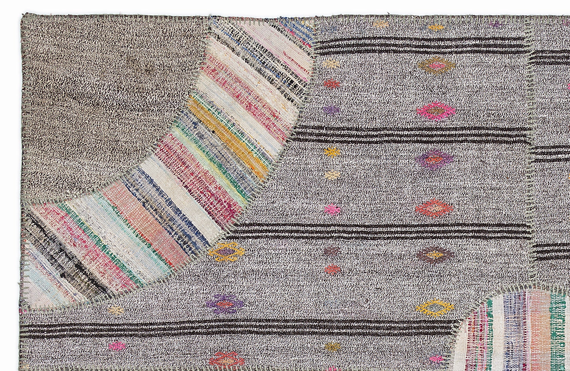 Striped Over Dyed Kilim Patchwork Unique Rug 5'3'' x 7'7'' ft 160 x 230 cm