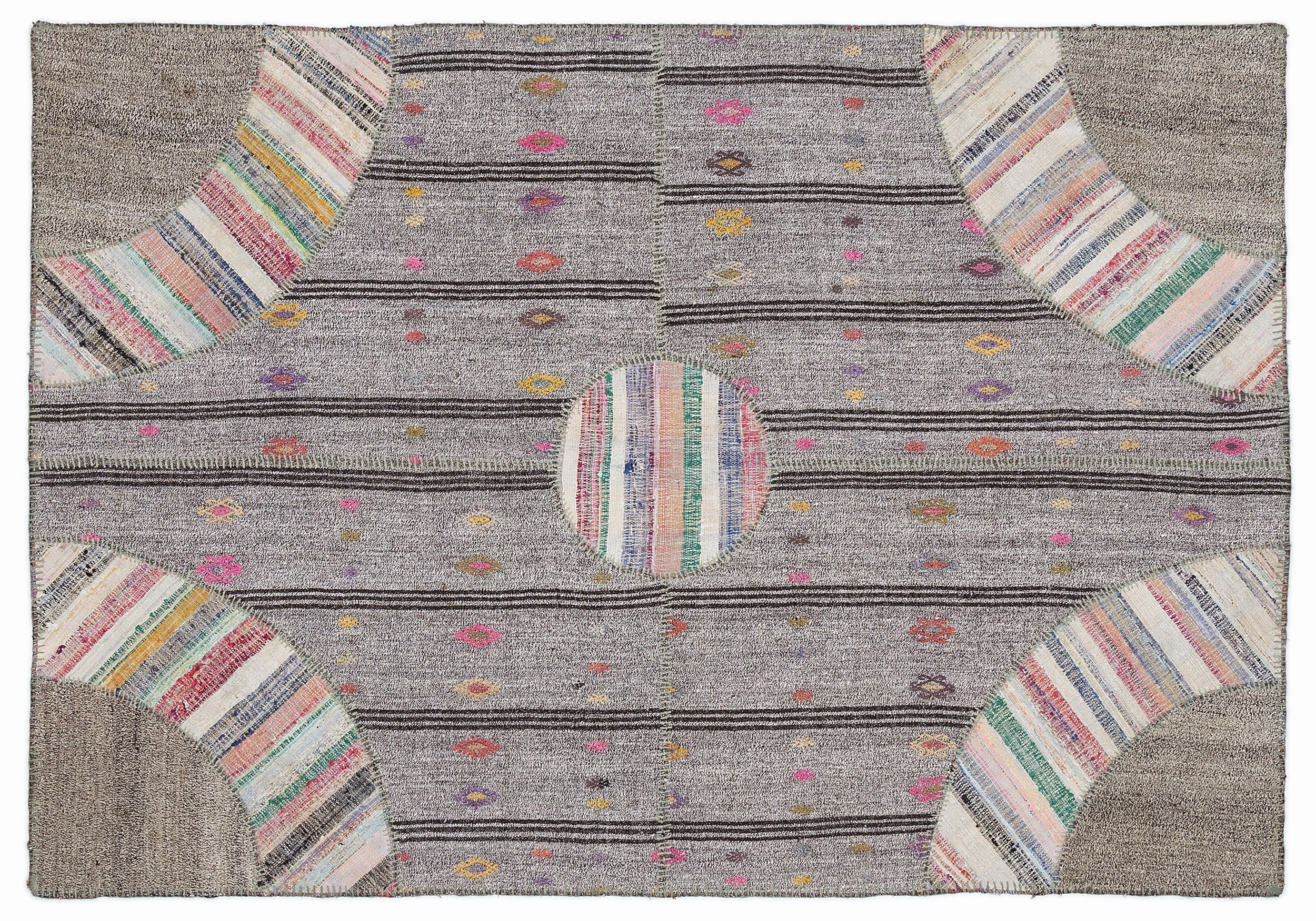 Striped Over Dyed Kilim Patchwork Unique Rug 5'3'' x 7'7'' ft 160 x 230 cm