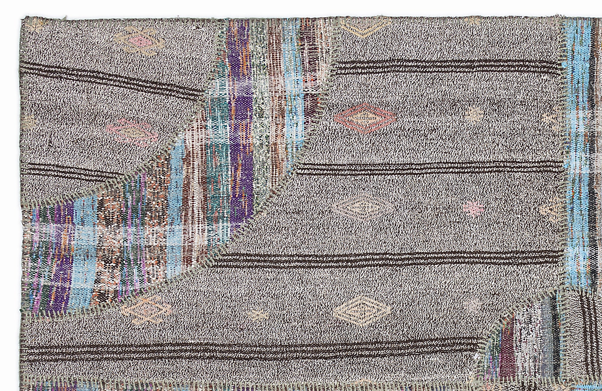 Striped Over Dyed Kilim Patchwork Unique Rug 5'3'' x 7'7'' ft 160 x 230 cm