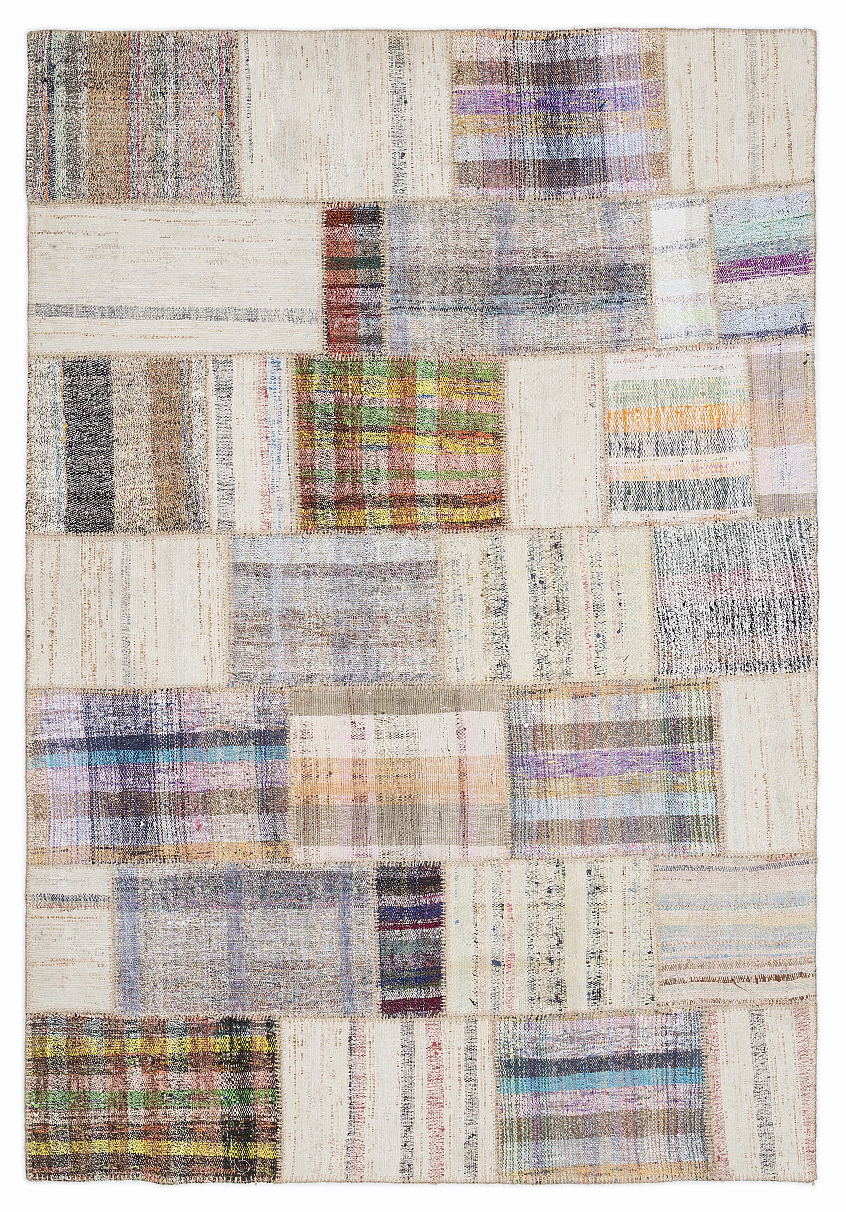Striped Over Dyed Kilim Patchwork Unique Rug 5'3'' x 7'7'' ft 160 x 230 cm
