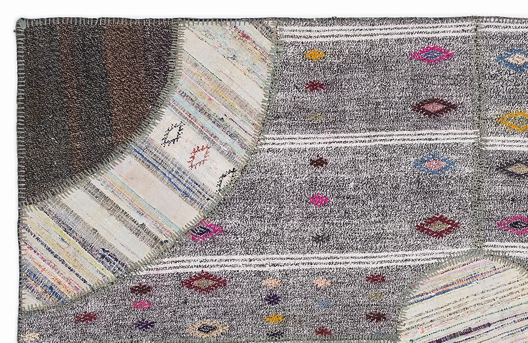 Striped Over Dyed Kilim Patchwork Unique Rug 5'3'' x 7'7'' ft 160 x 230 cm