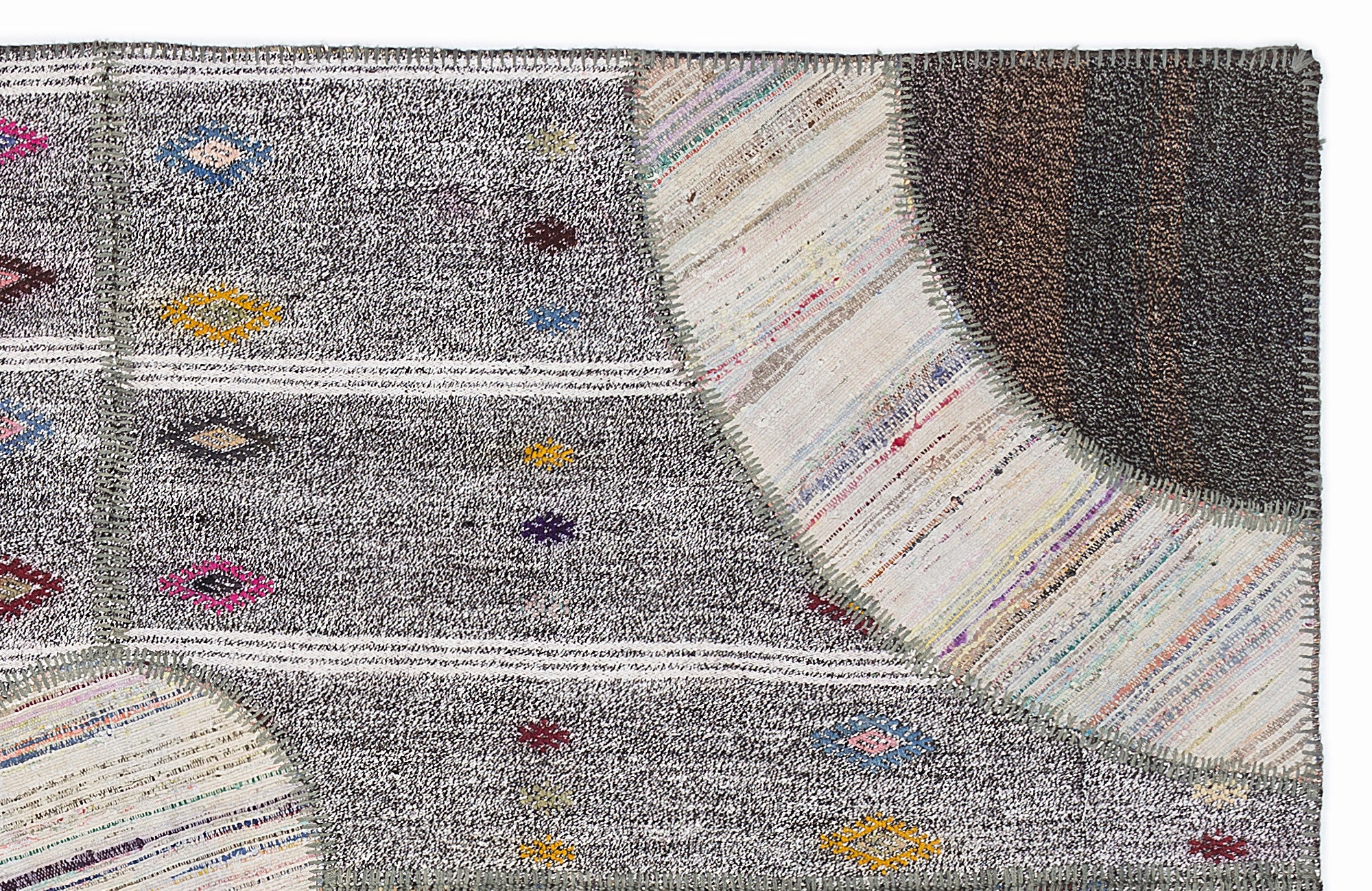 Striped Over Dyed Kilim Patchwork Unique Rug 5'3'' x 7'7'' ft 160 x 230 cm