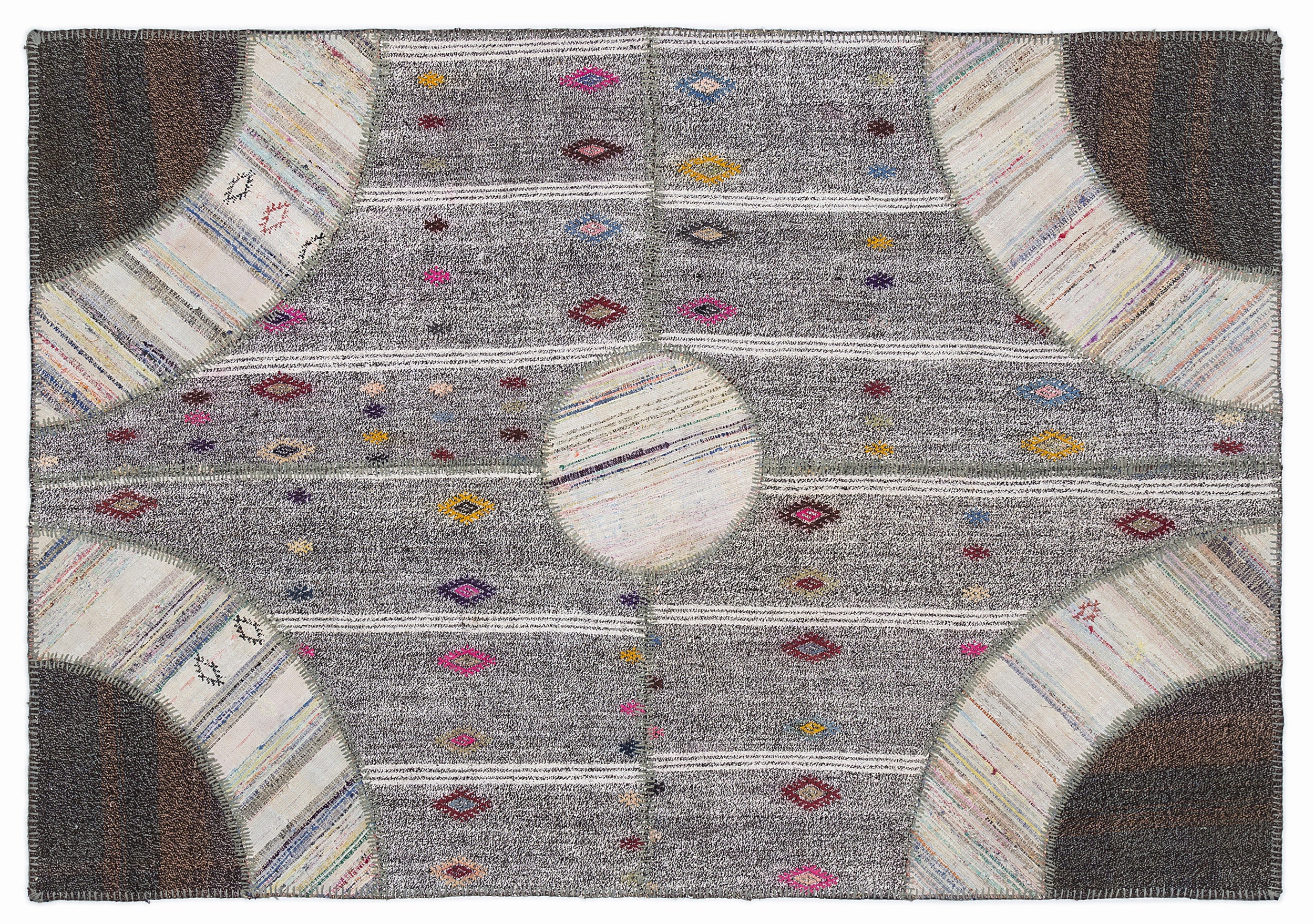 Striped Over Dyed Kilim Patchwork Unique Rug 5'3'' x 7'7'' ft 160 x 230 cm