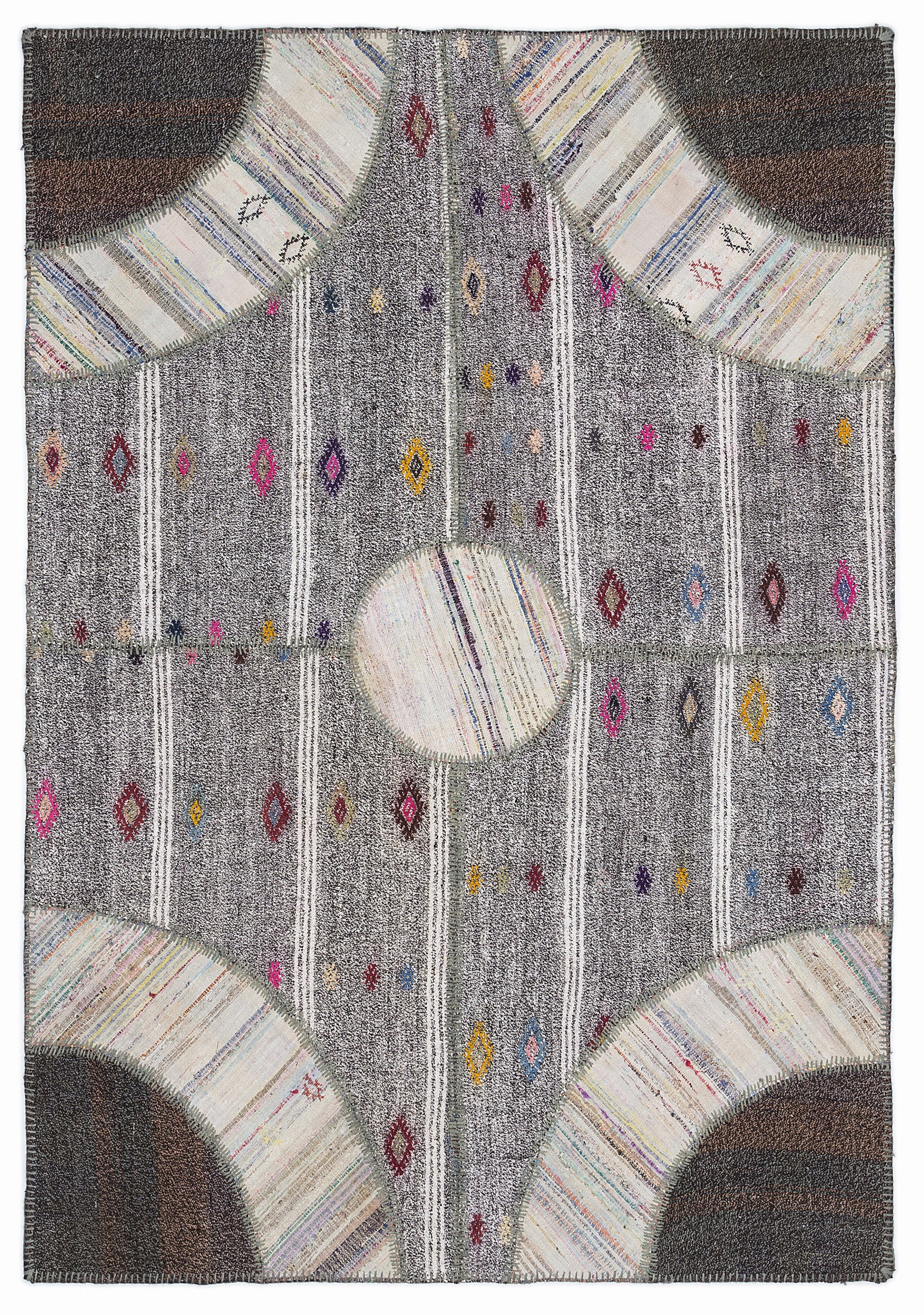 Striped Over Dyed Kilim Patchwork Unique Rug 5'3'' x 7'7'' ft 160 x 230 cm