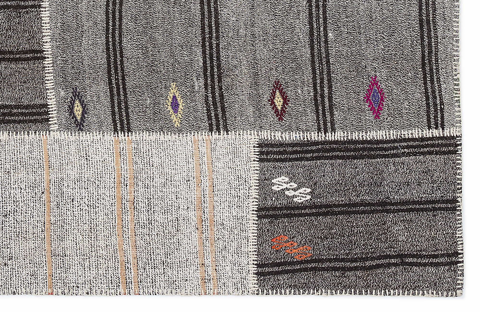 Striped Over Dyed Kilim Patchwork Unique Rug 5'3'' x 7'7'' ft 160 x 230 cm