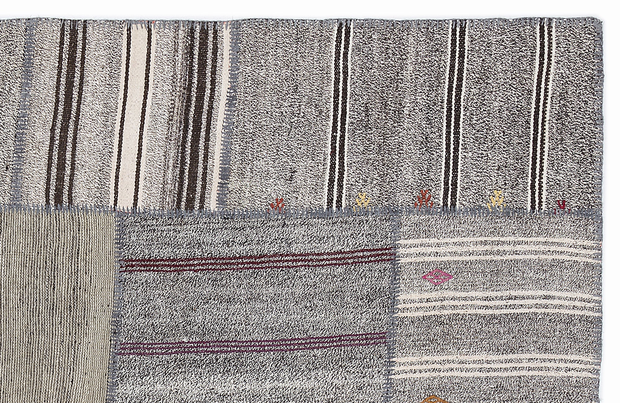 Striped Over Dyed Kilim Patchwork Unique Rug 5'3'' x 7'7'' ft 160 x 230 cm
