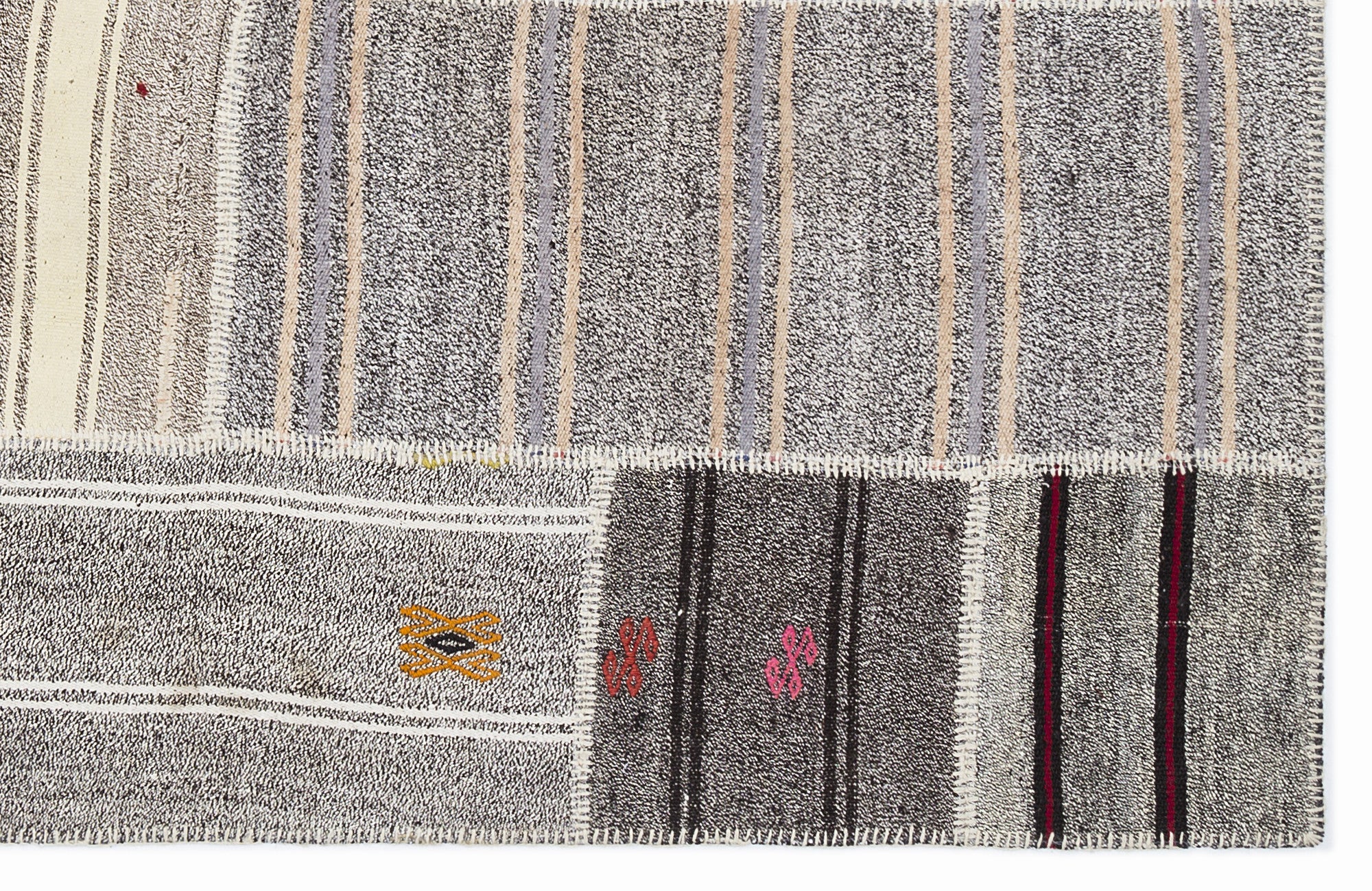 Striped Over Dyed Kilim Patchwork Unique Rug 5'3'' x 7'7'' ft 160 x 230 cm
