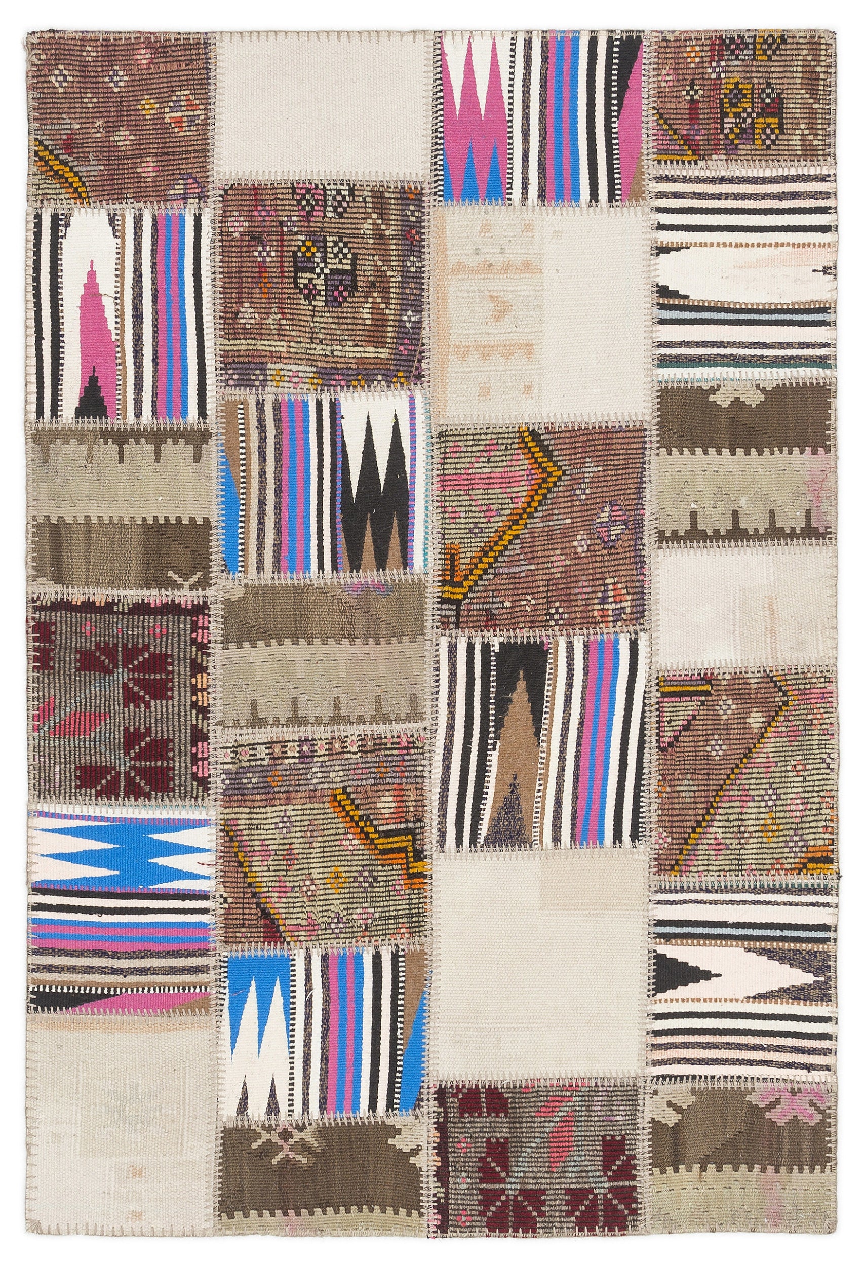 Striped Over Dyed Kilim Patchwork Unique Rug 3'11'' x 5'12'' ft 120 x 182 cm