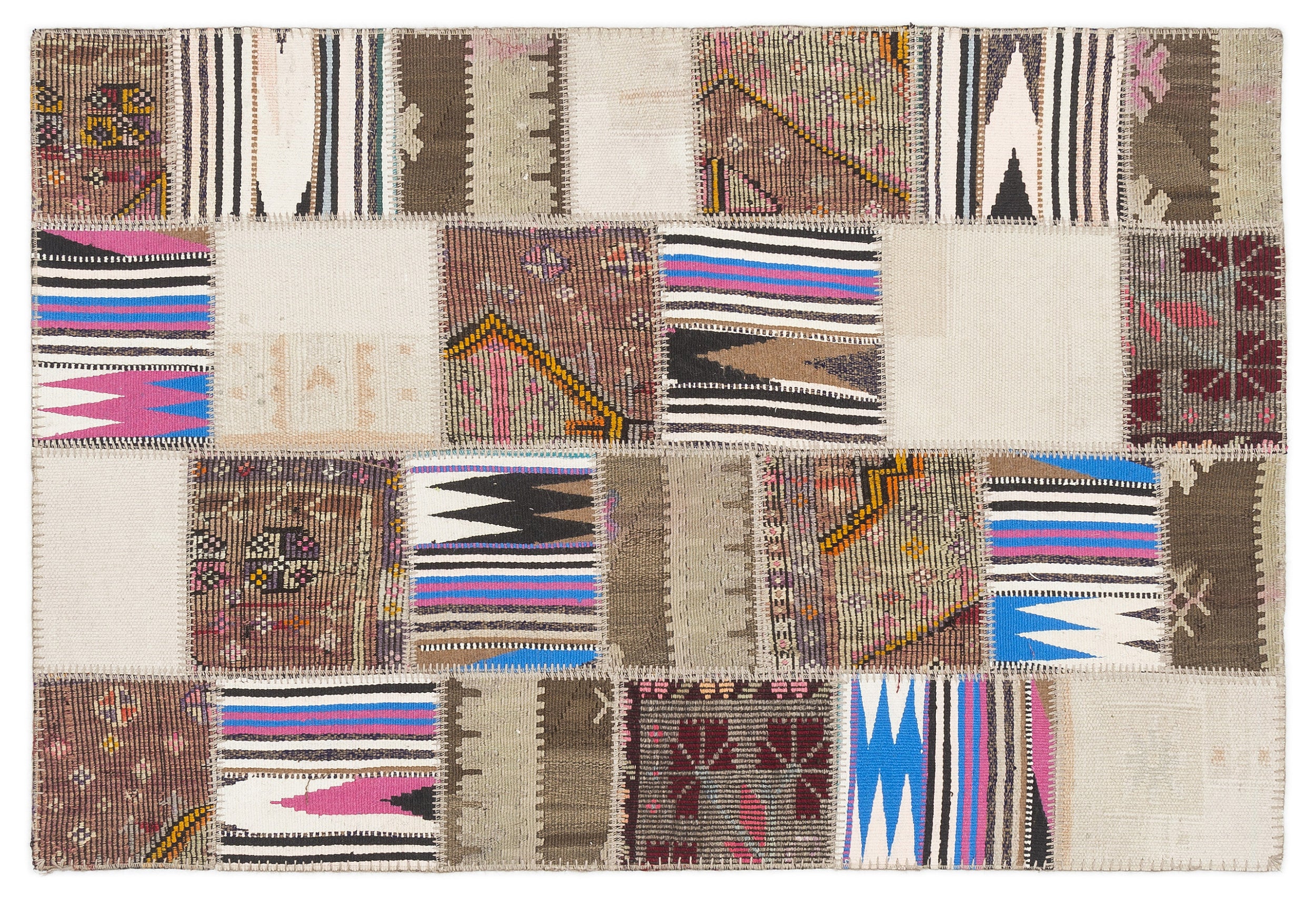 Striped Over Dyed Kilim Patchwork Unique Rug 3'11'' x 5'12'' ft 120 x 182 cm