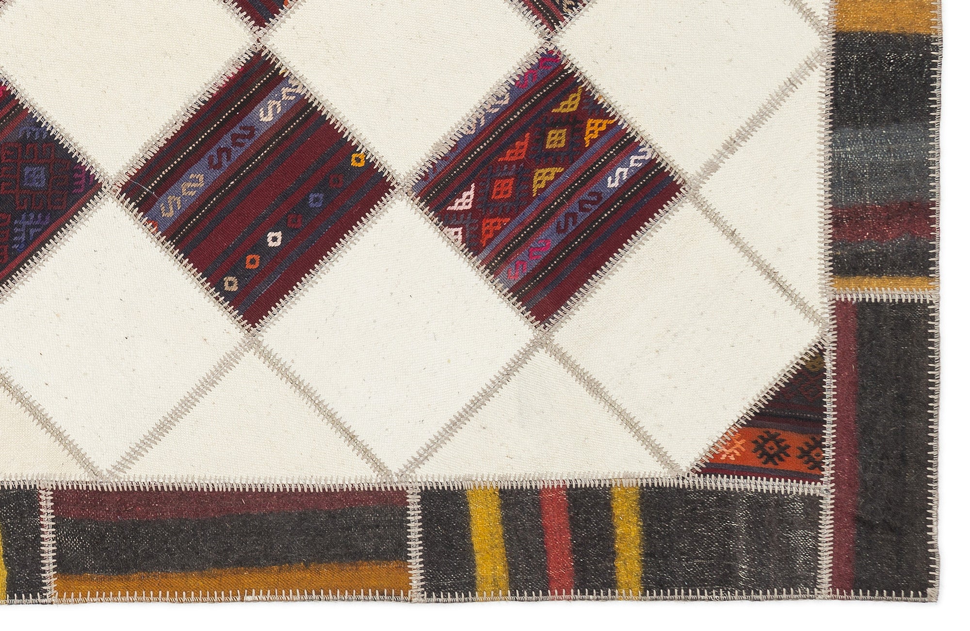Striped Over Dyed Kilim Patchwork Unique Rug 5'7'' x 8'5'' ft 170 x 257 cm