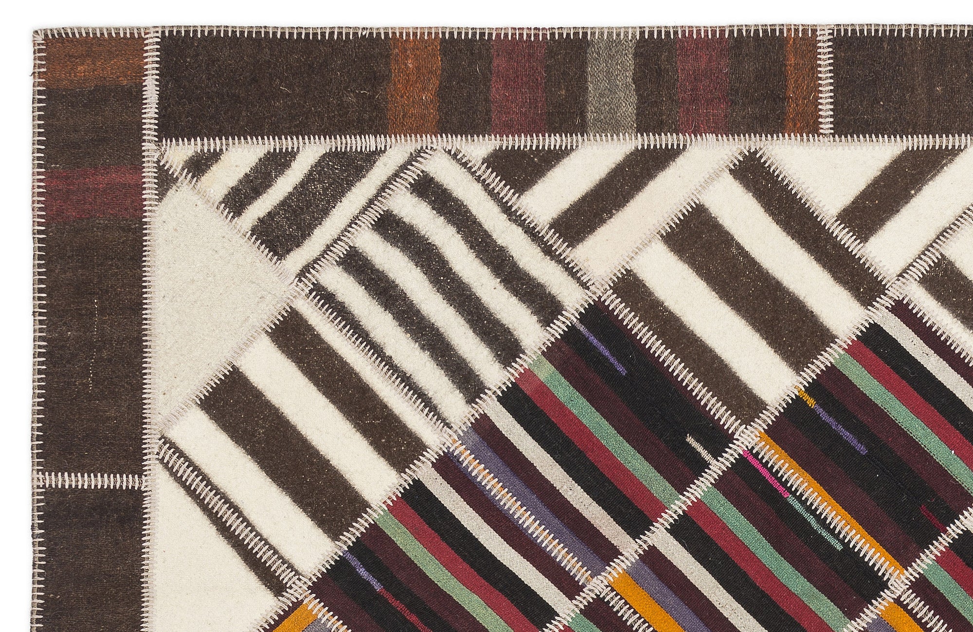 Striped Over Dyed Kilim Patchwork Unique Rug 5'7'' x 7'10'' ft 170 x 240 cm
