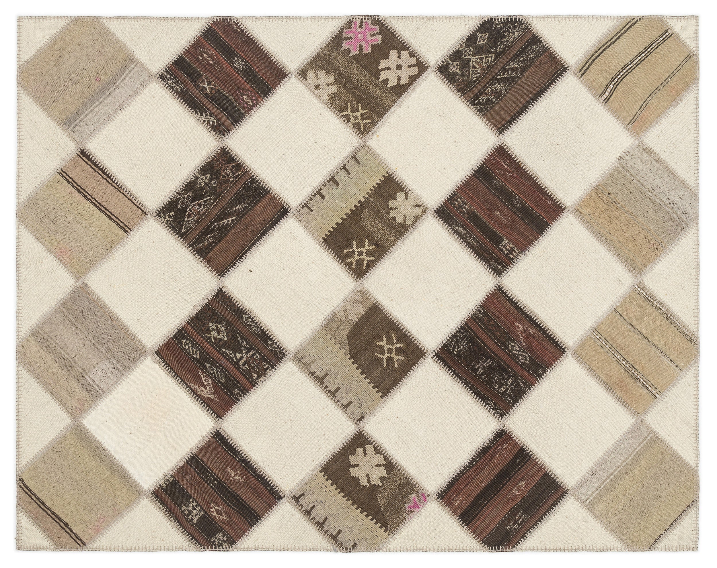 Striped Over Dyed Kilim Patchwork Unique Rug 5'7'' x 7'1'' ft 171 x 217 cm