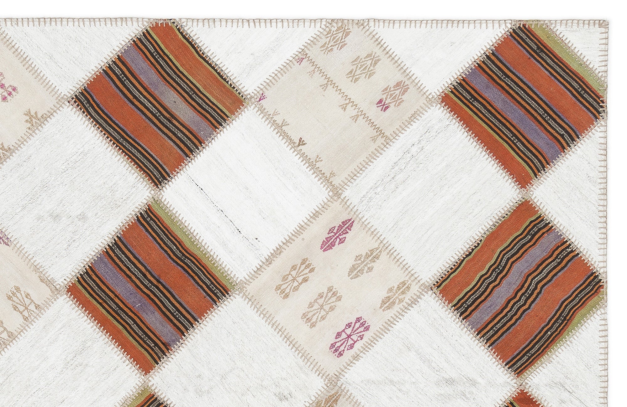 Striped Over Dyed Kilim Patchwork Unique Rug 5'8'' x 7'0'' ft 173 x 214 cm