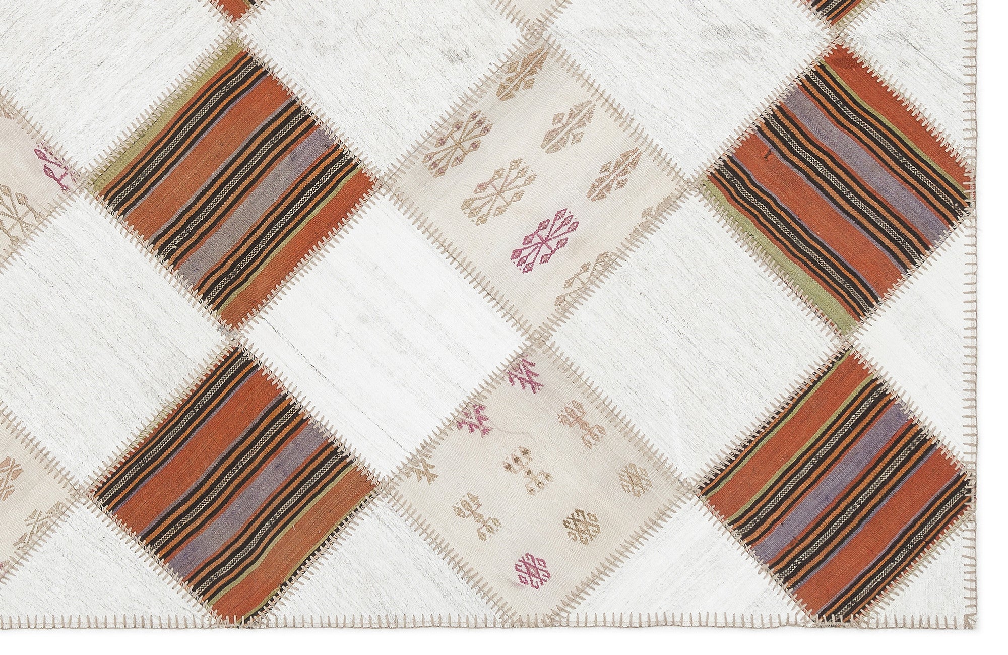 Striped Over Dyed Kilim Patchwork Unique Rug 5'8'' x 7'0'' ft 173 x 214 cm