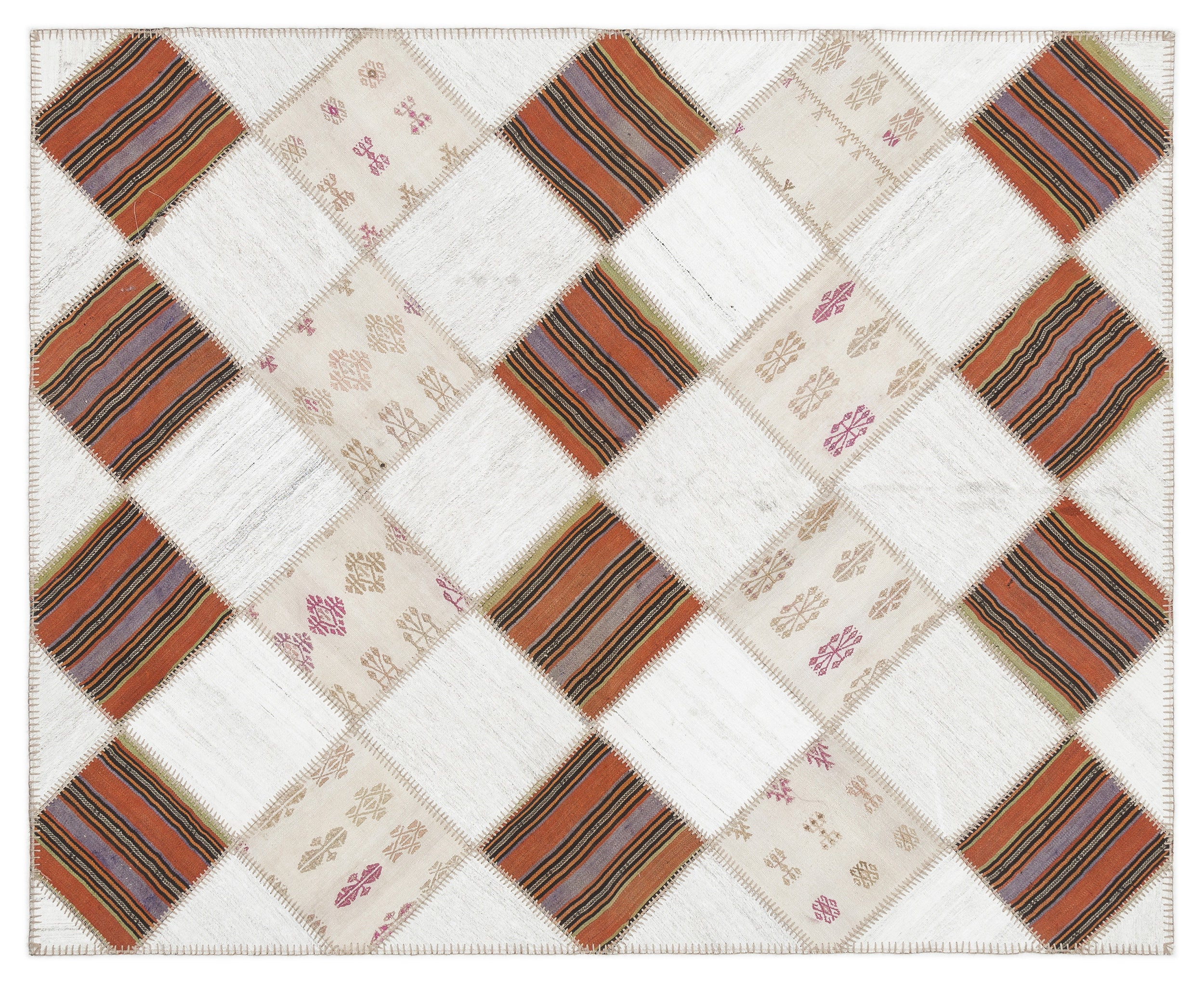 Striped Over Dyed Kilim Patchwork Unique Rug 5'8'' x 7'0'' ft 173 x 214 cm