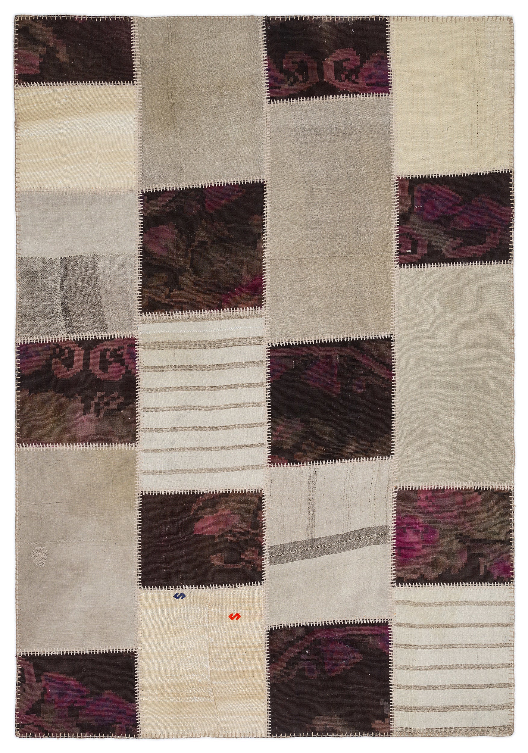 Striped Over Dyed Kilim Patchwork Unique Rug 5'3'' x 7'7'' ft 160 x 230 cm