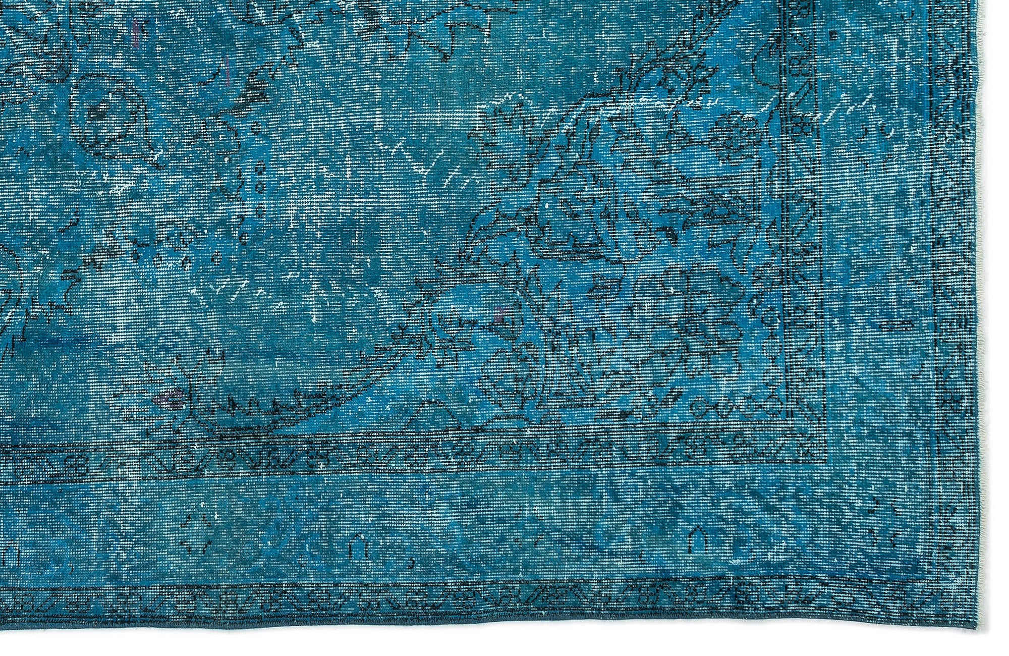 Traditional Design Turquoise Over Dyed Vintage Rug 6'2'' x 9'4'' ft 187 x 285 cm