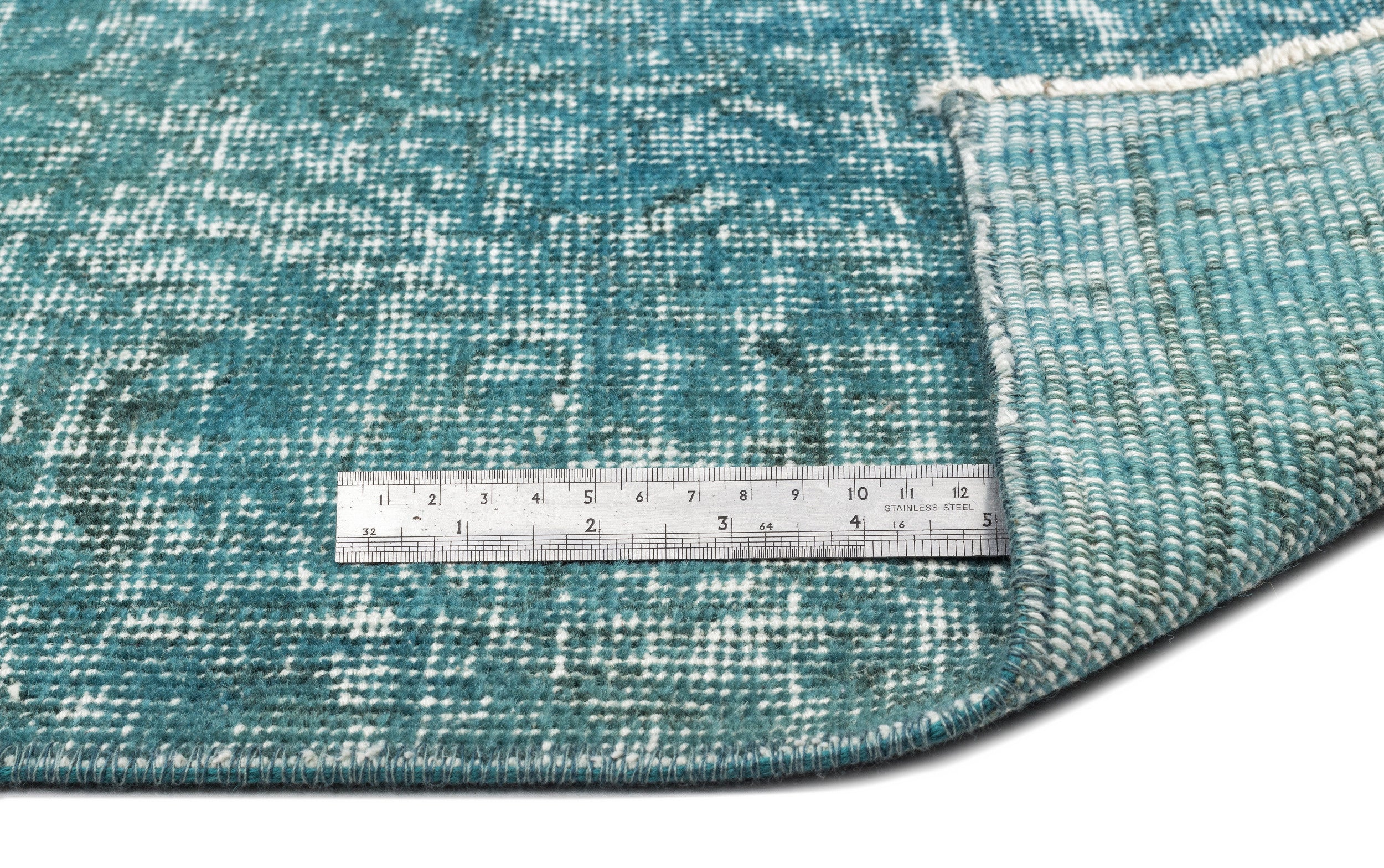 Turquoise Over Dyed Vintage Rug 3'10'' x 7'1'' ft 116 x 216 cm