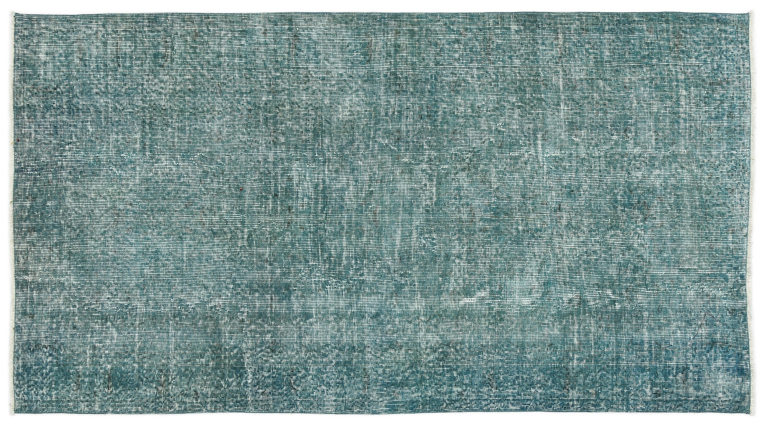 Turquoise Over Dyed Vintage Rug 3'10'' x 7'1'' ft 116 x 216 cm