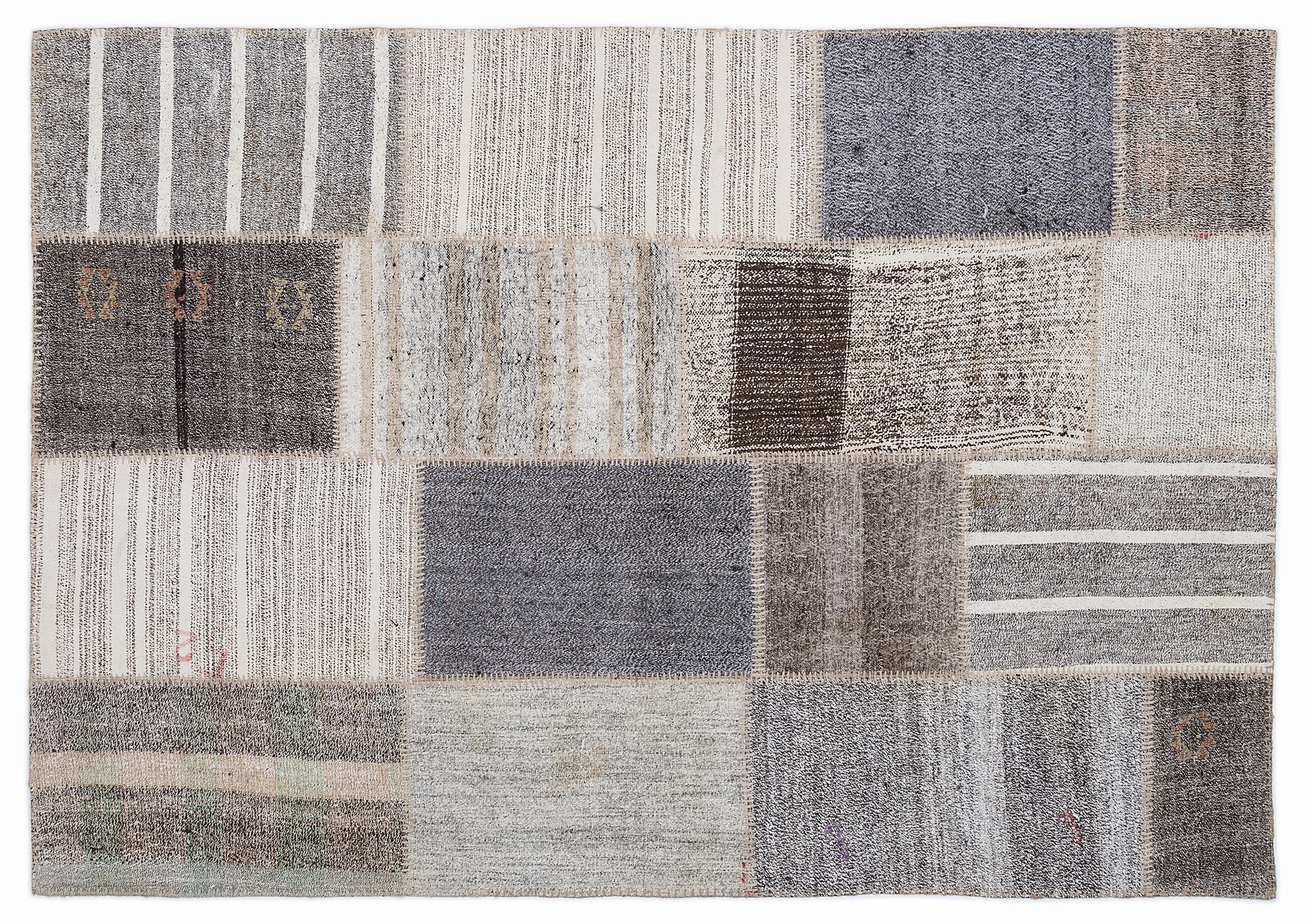 Striped Over Dyed Kilim Patchwork Unique Rug 5'3'' x 7'7'' ft 160 x 230 cm
