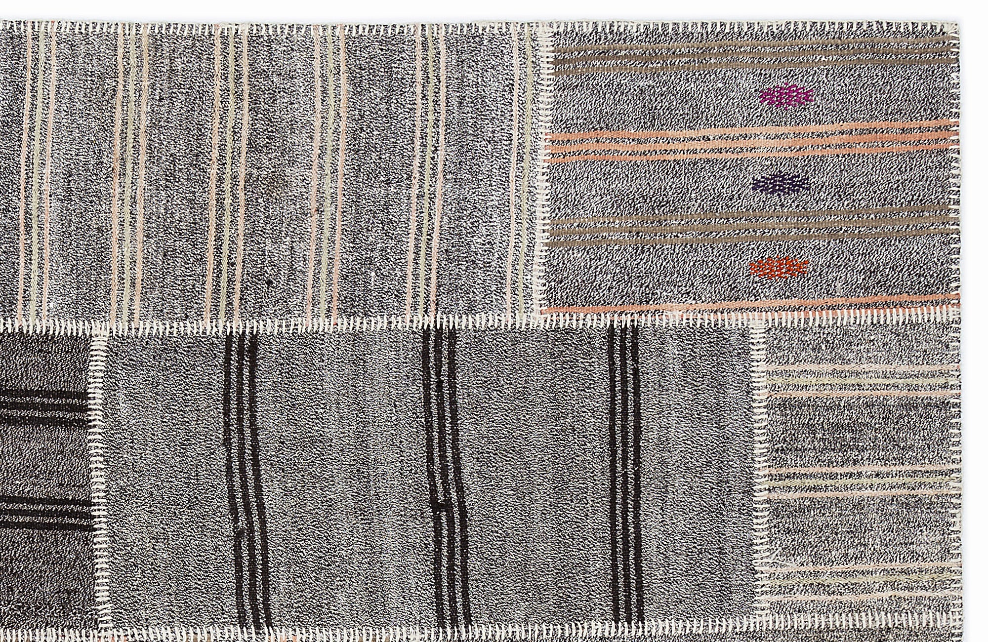 Striped Over Dyed Kilim Patchwork Unique Rug 5'3'' x 7'7'' ft 160 x 230 cm