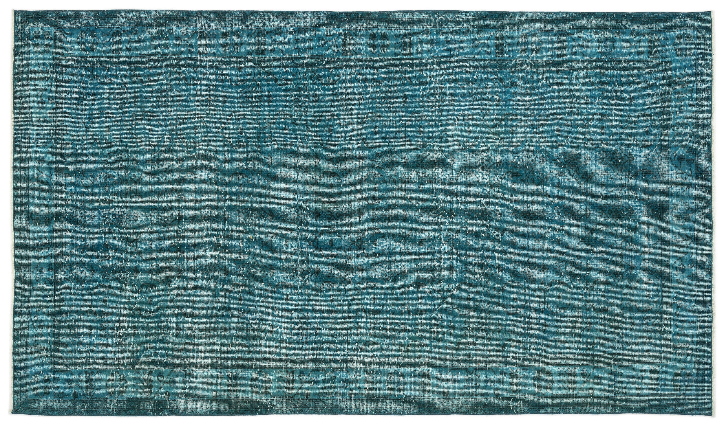 Turquoise Over Dyed Vintage Rug 5'2'' x 9'2'' ft 158 x 279 cm