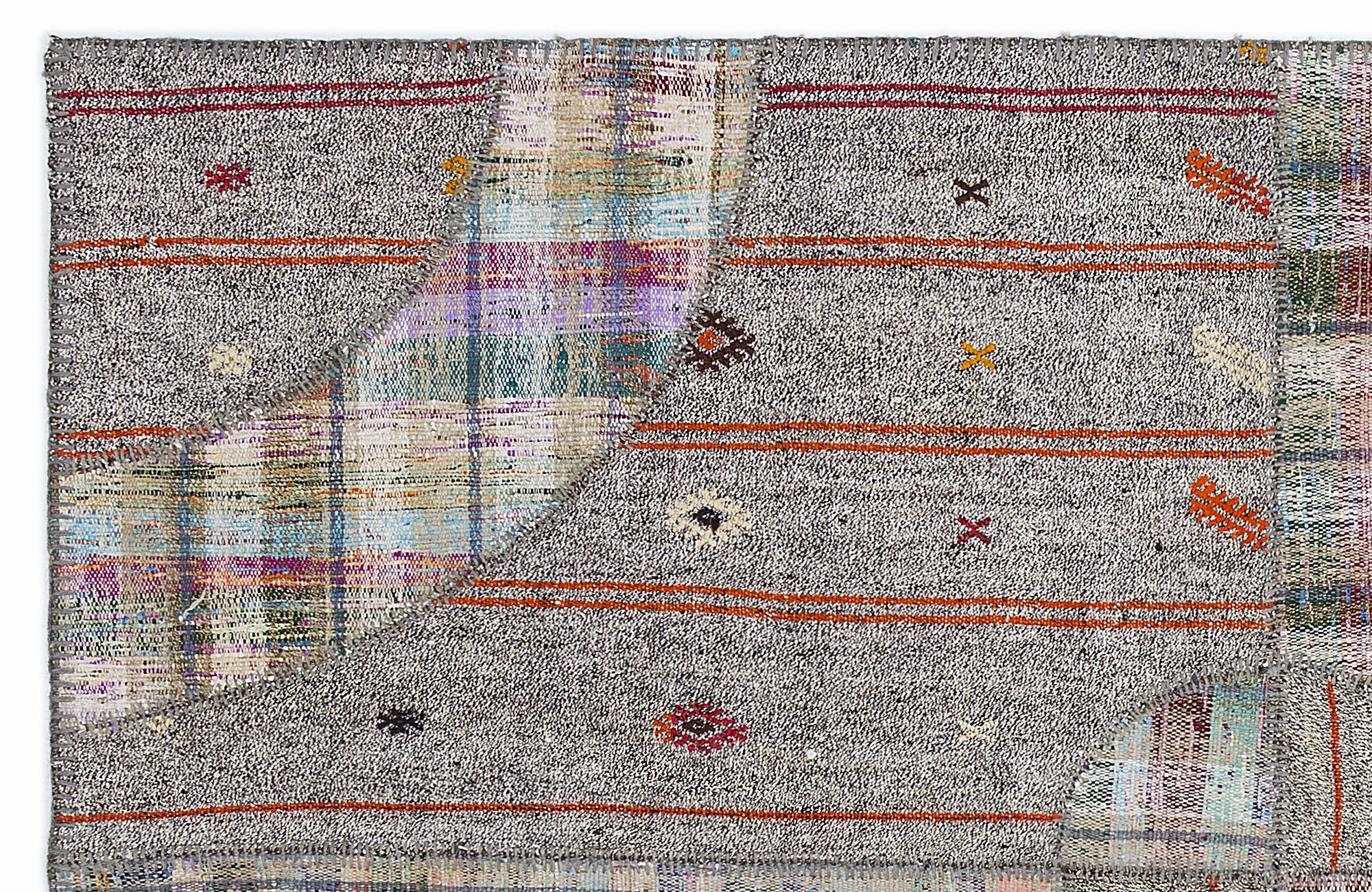 Striped Over Dyed Kilim Patchwork Unique Rug 5'3'' x 7'7'' ft 160 x 230 cm
