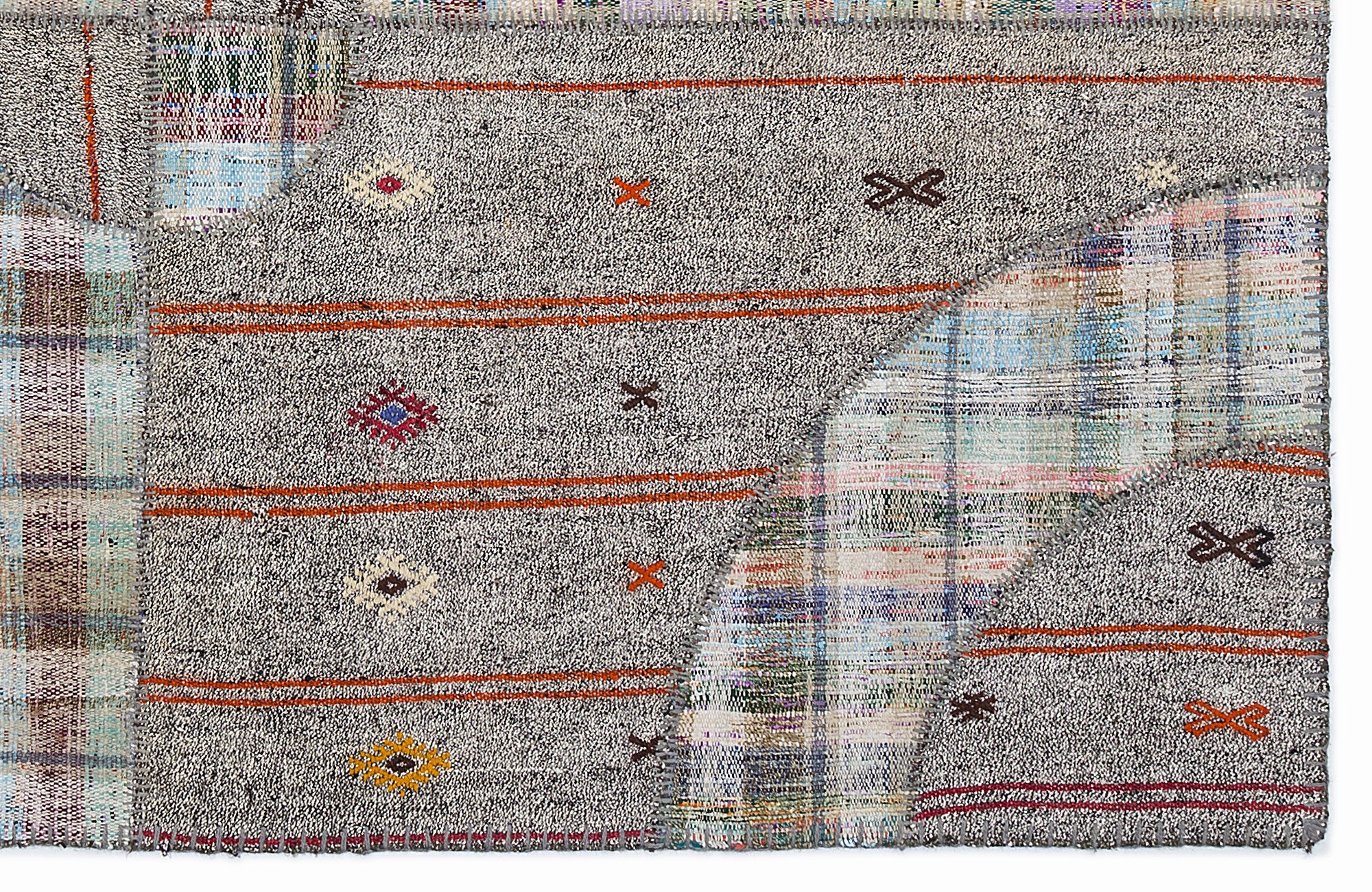 Striped Over Dyed Kilim Patchwork Unique Rug 5'3'' x 7'7'' ft 160 x 230 cm