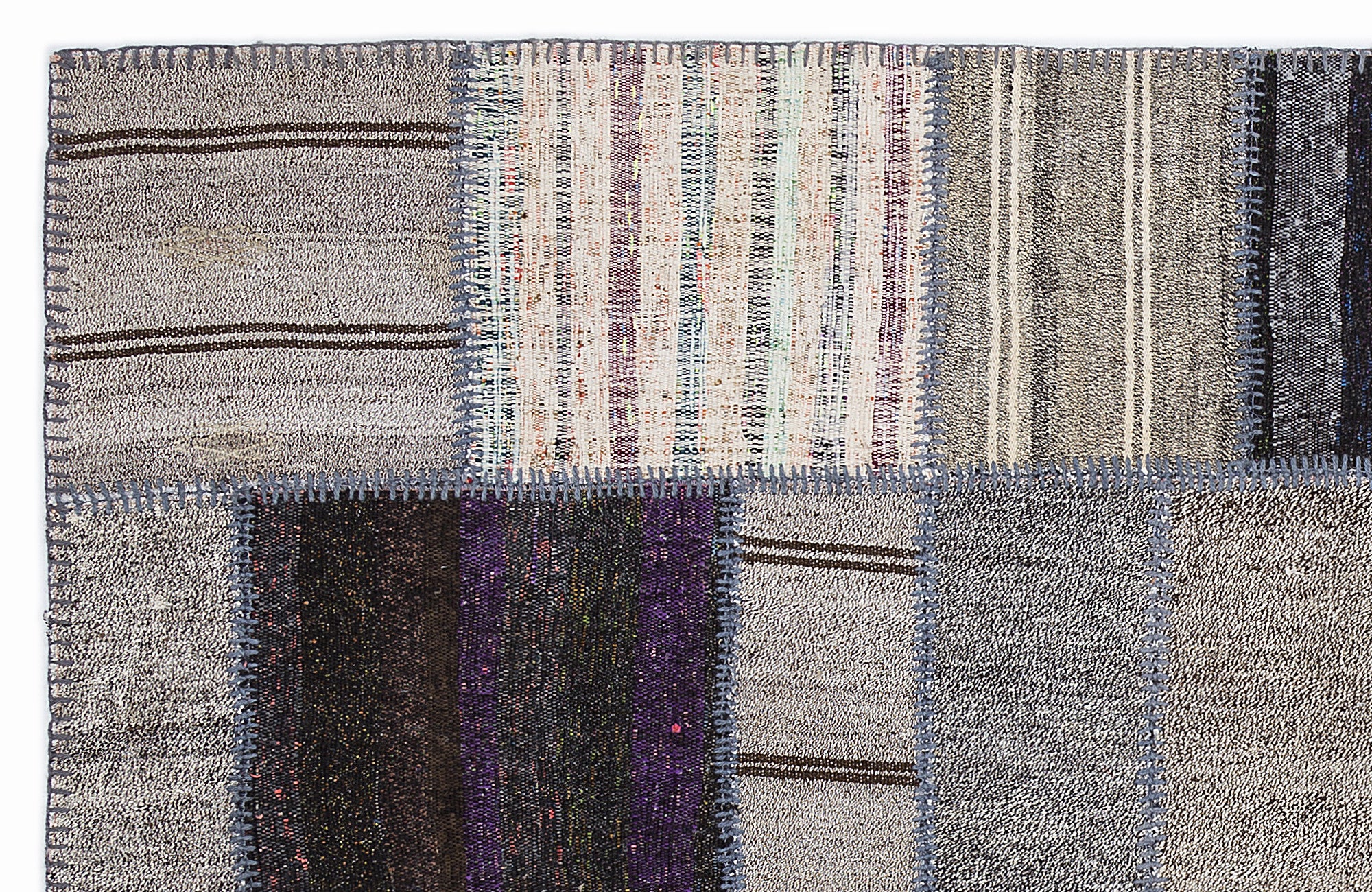 Striped Over Dyed Kilim Patchwork Unique Rug 5'3'' x 7'7'' ft 160 x 230 cm