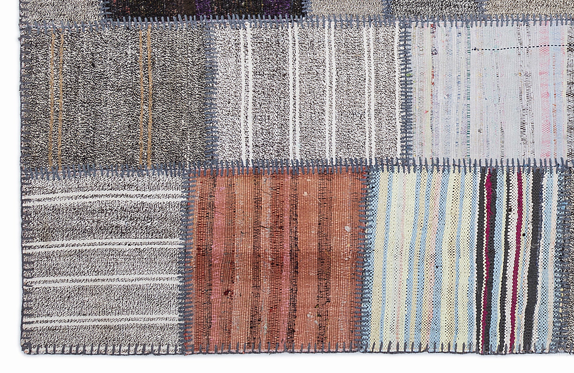 Striped Over Dyed Kilim Patchwork Unique Rug 5'3'' x 7'7'' ft 160 x 230 cm