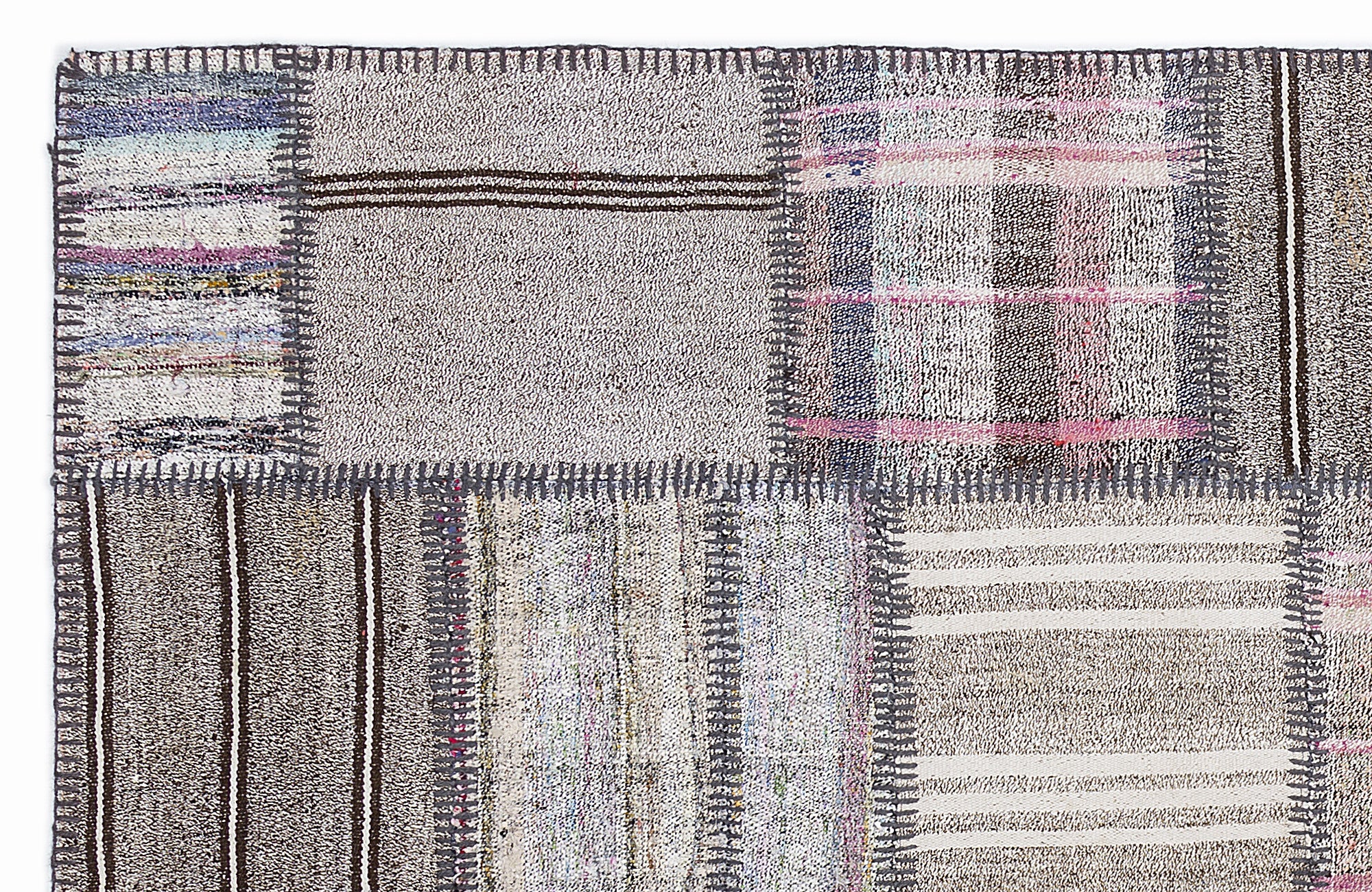 Striped Over Dyed Kilim Patchwork Unique Rug 5'3'' x 7'7'' ft 160 x 230 cm
