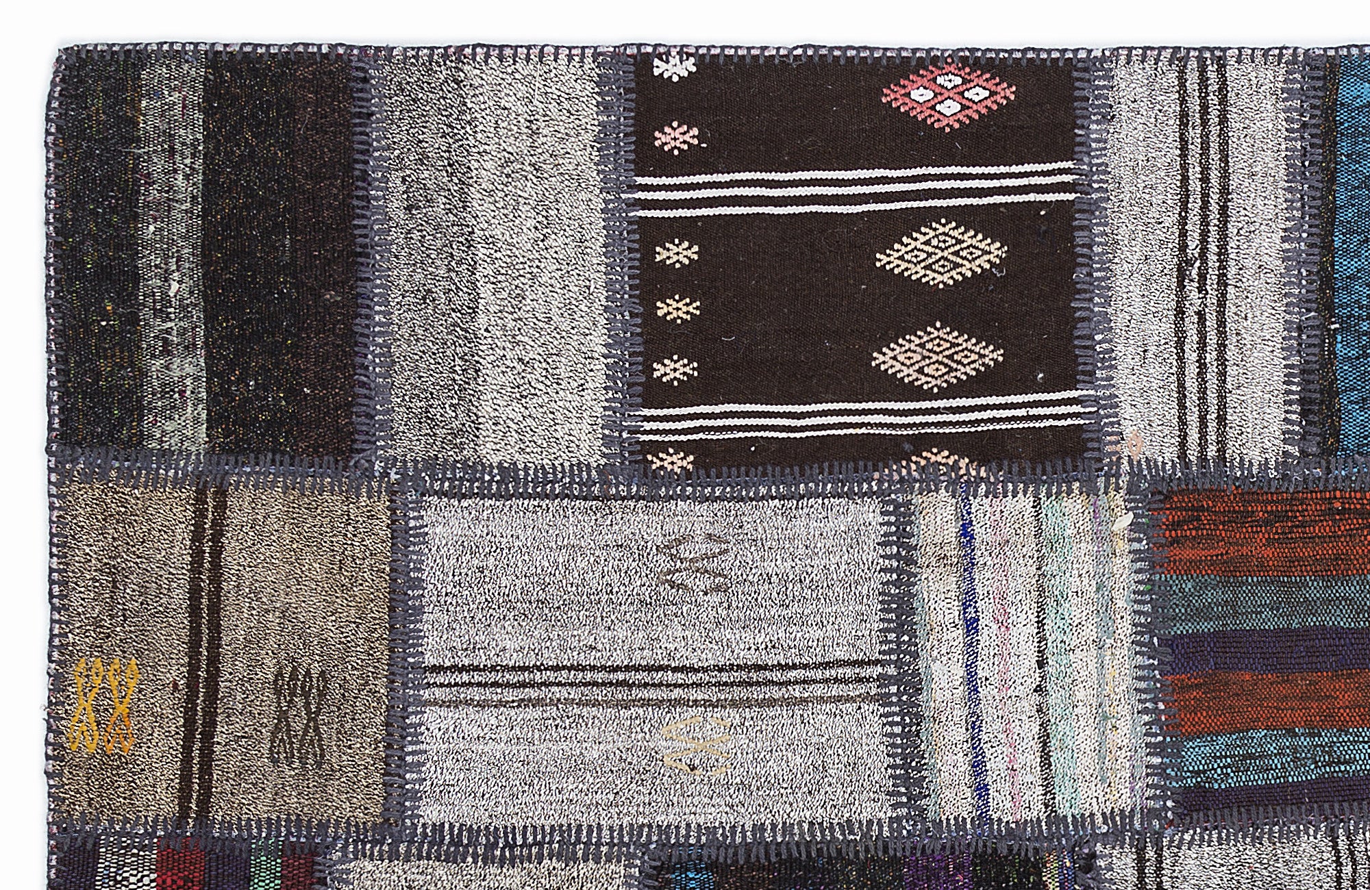 Striped Over Dyed Kilim Patchwork Unique Rug 5'3'' x 7'7'' ft 160 x 230 cm