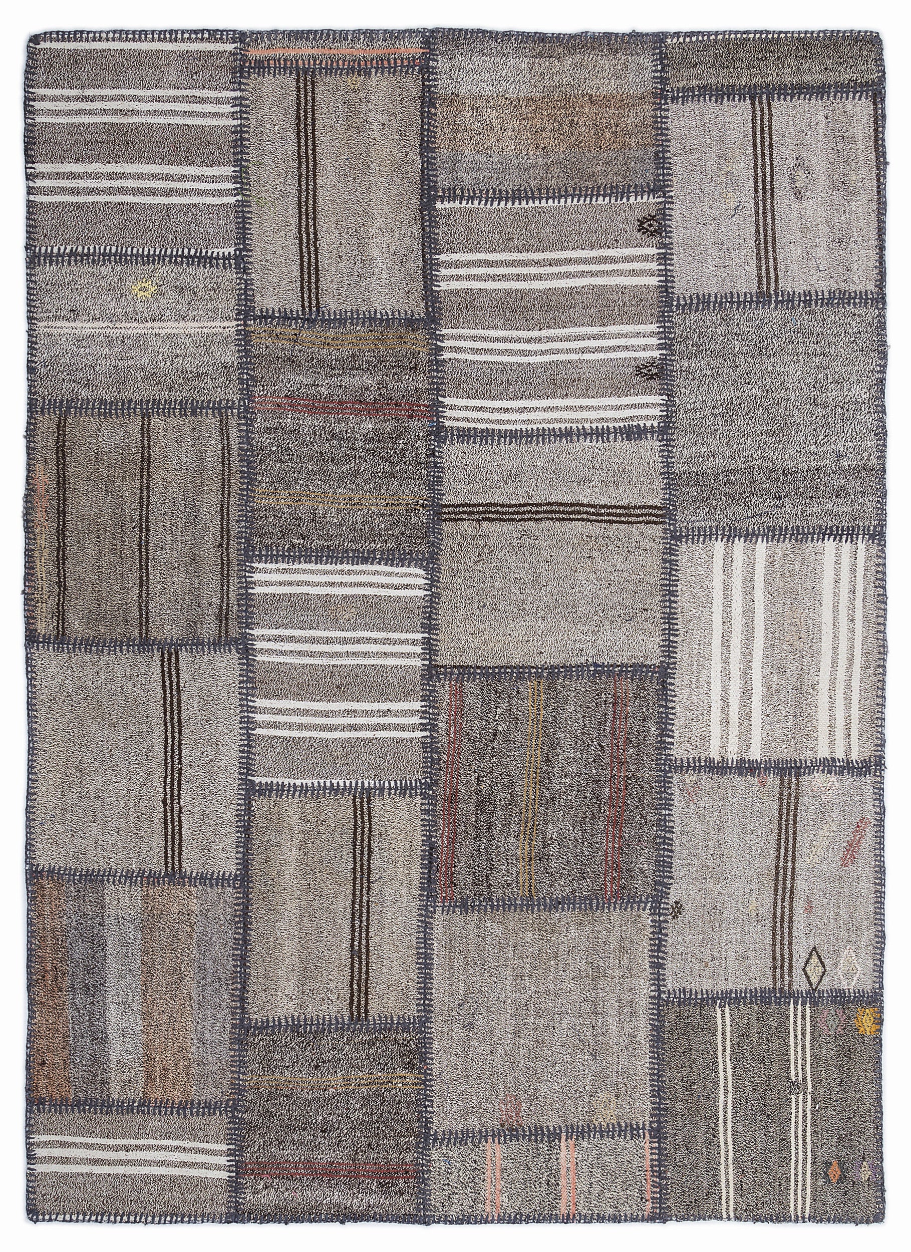 Striped Over Dyed Kilim Patchwork Unique Rug 5'3'' x 7'7'' ft 160 x 230 cm