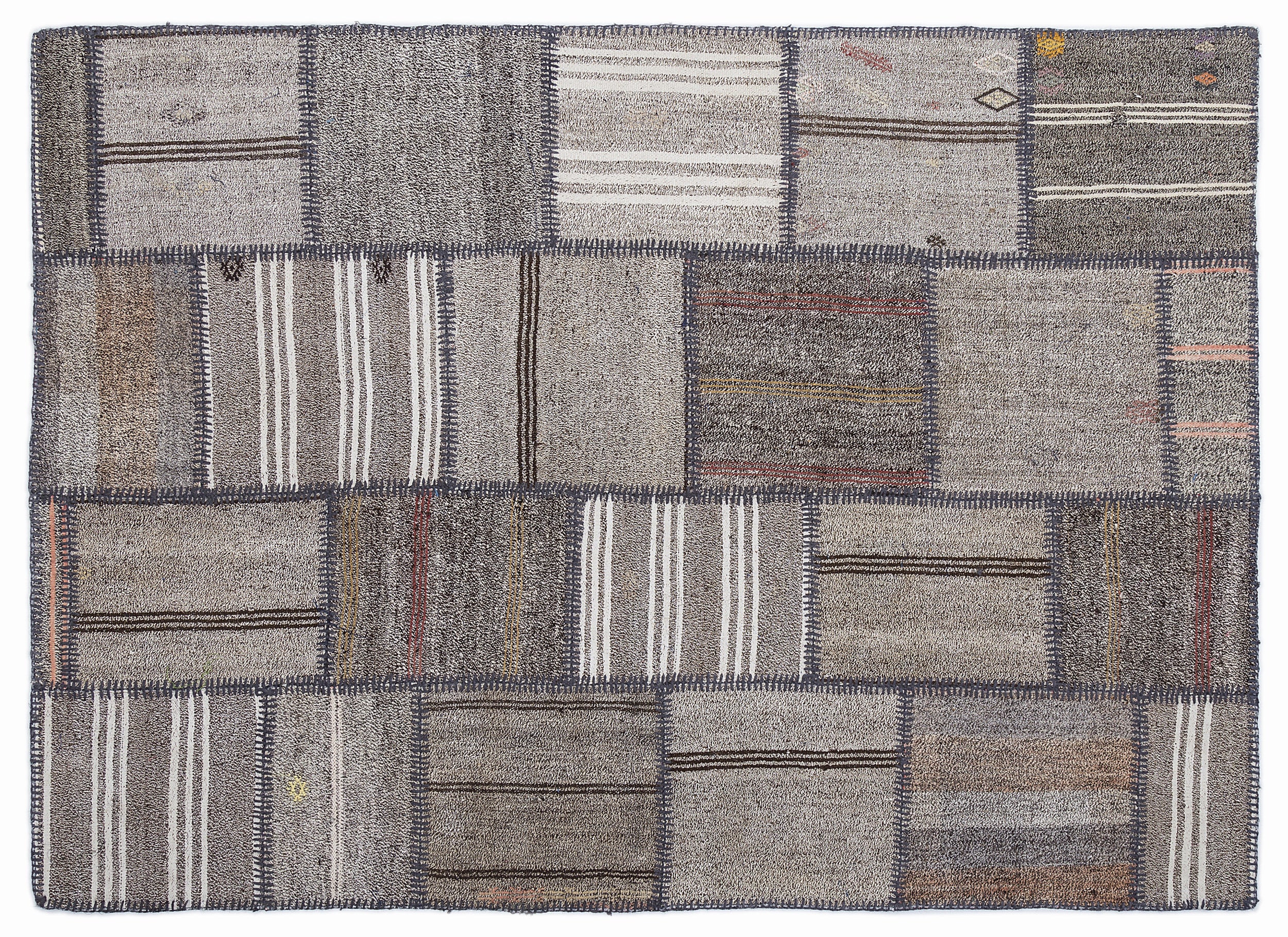 Striped Over Dyed Kilim Patchwork Unique Rug 5'3'' x 7'7'' ft 160 x 230 cm