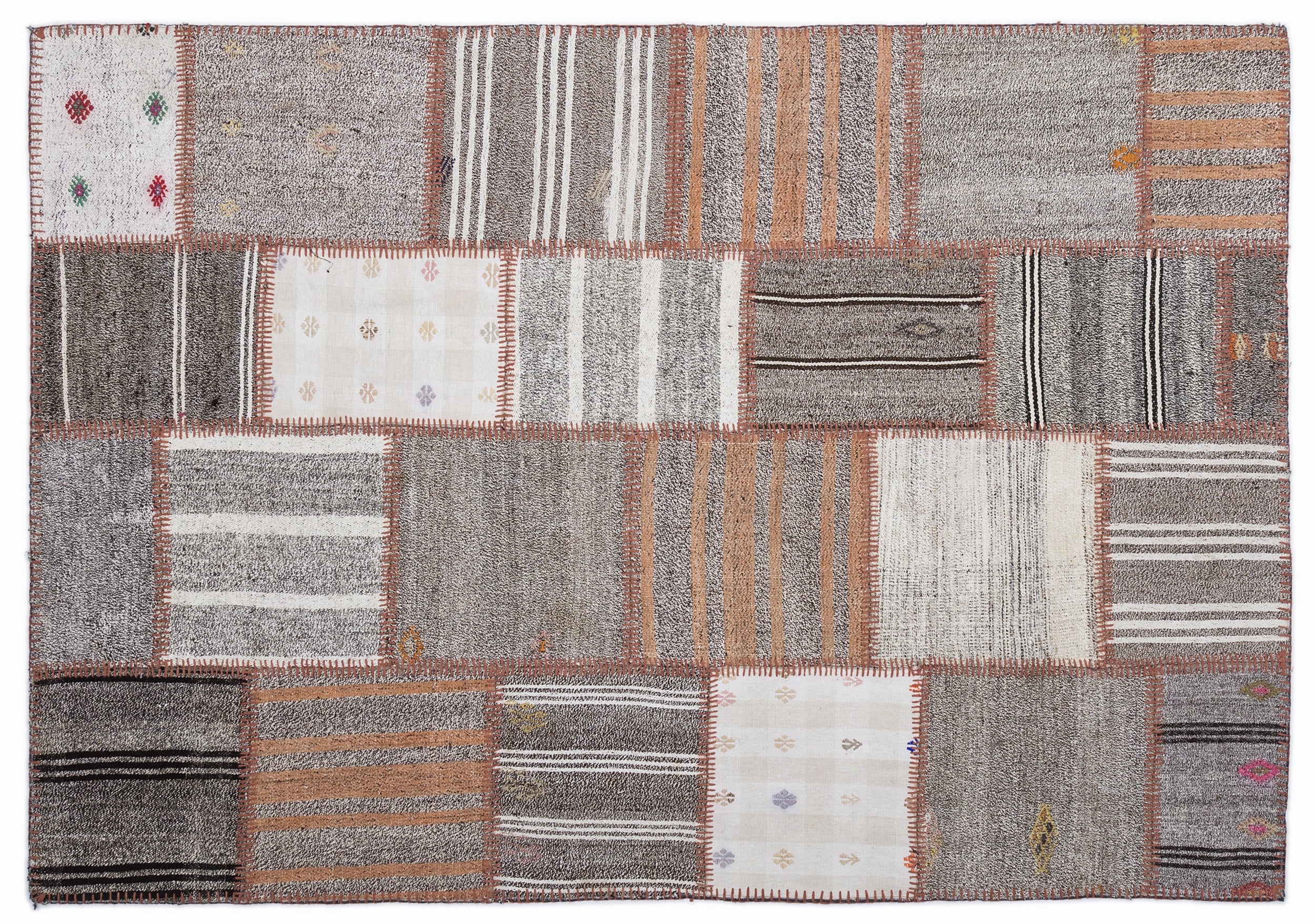 Striped Over Dyed Kilim Patchwork Unique Rug 5'3'' x 7'7'' ft 160 x 230 cm