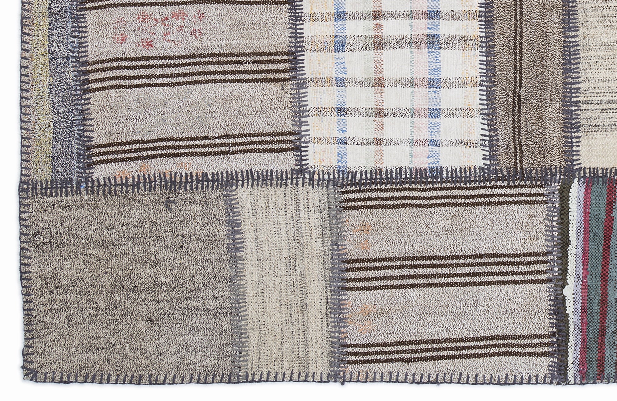 Striped Over Dyed Kilim Patchwork Unique Rug 5'3'' x 7'7'' ft 160 x 230 cm