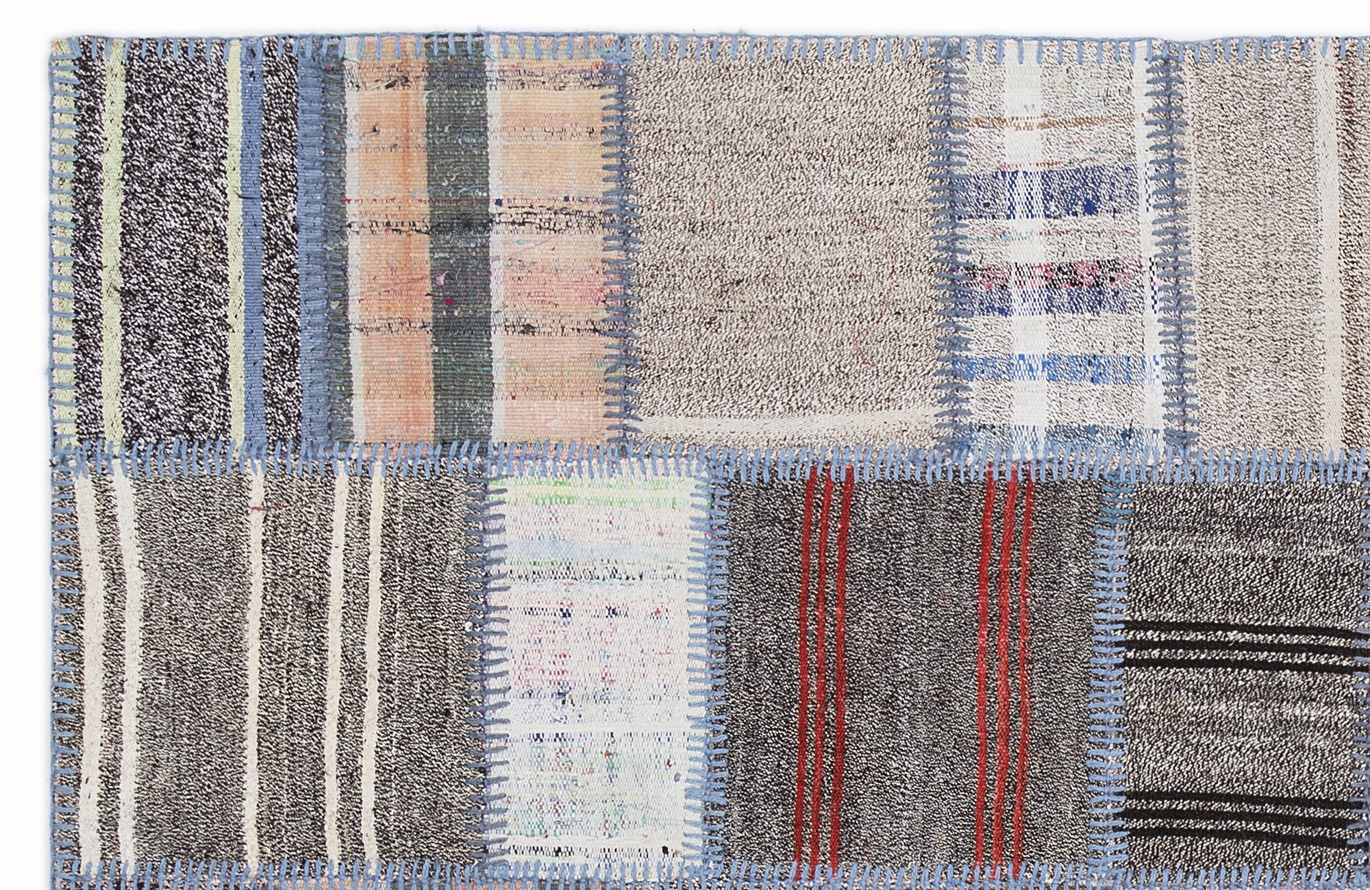 Striped Over Dyed Kilim Patchwork Unique Rug 5'3'' x 7'7'' ft 160 x 230 cm