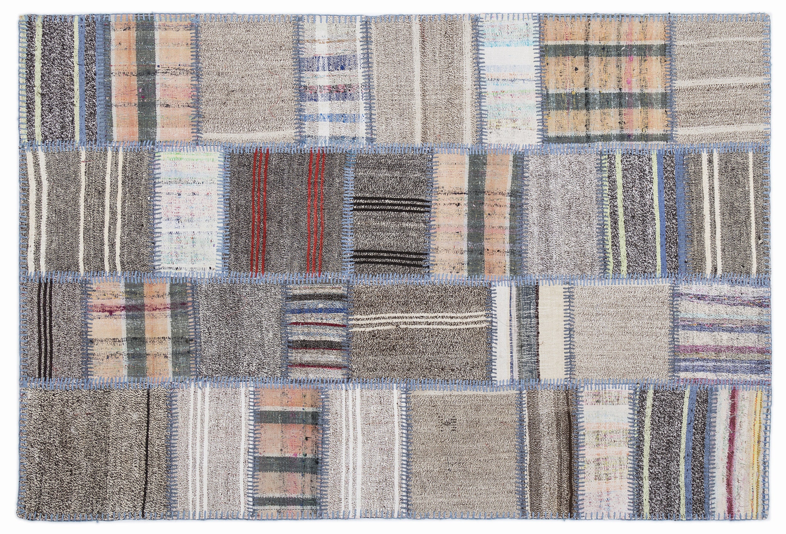 Striped Over Dyed Kilim Patchwork Unique Rug 5'3'' x 7'7'' ft 160 x 230 cm