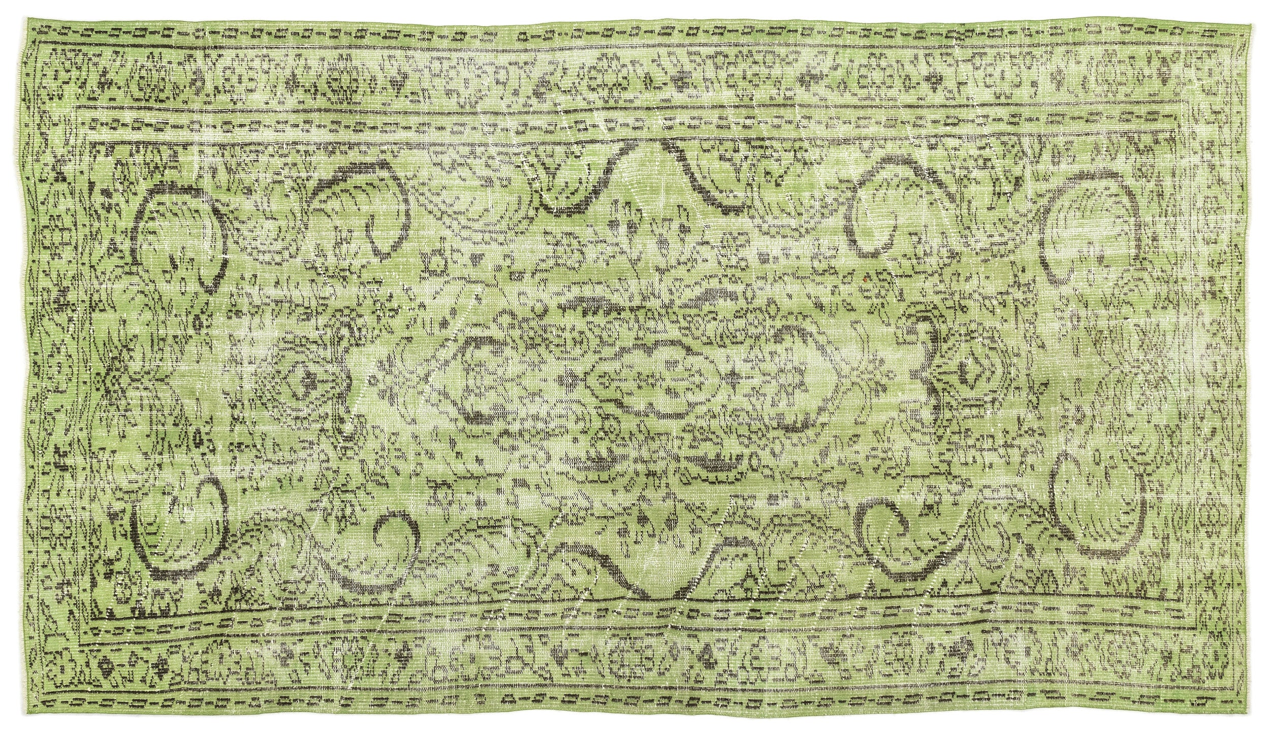 Green Over Dyed Vintage Rug 5'2'' x 8'12'' ft 158 x 274 cm