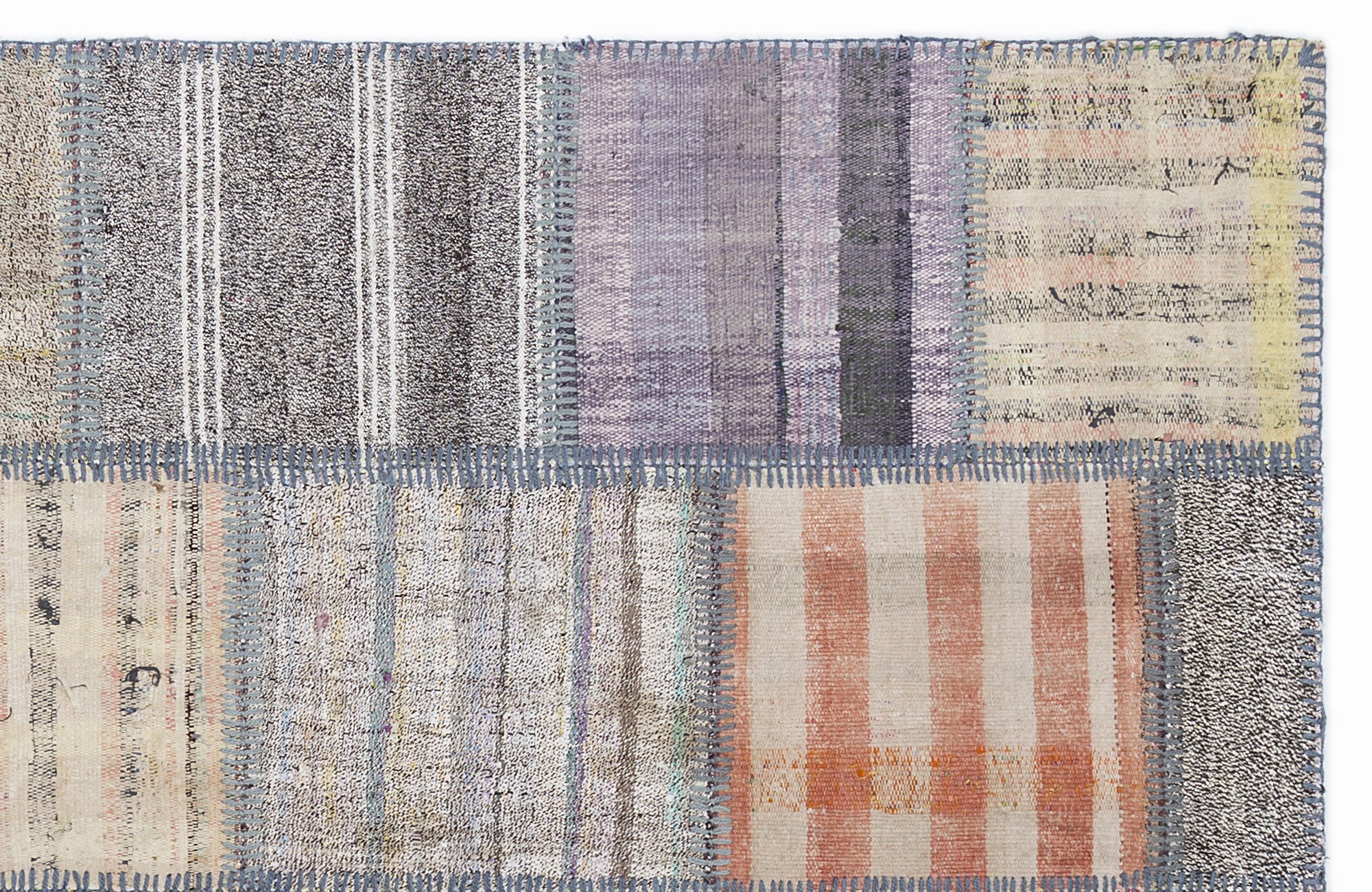 Striped Over Dyed Kilim Patchwork Unique Rug 5'3'' x 7'7'' ft 160 x 230 cm